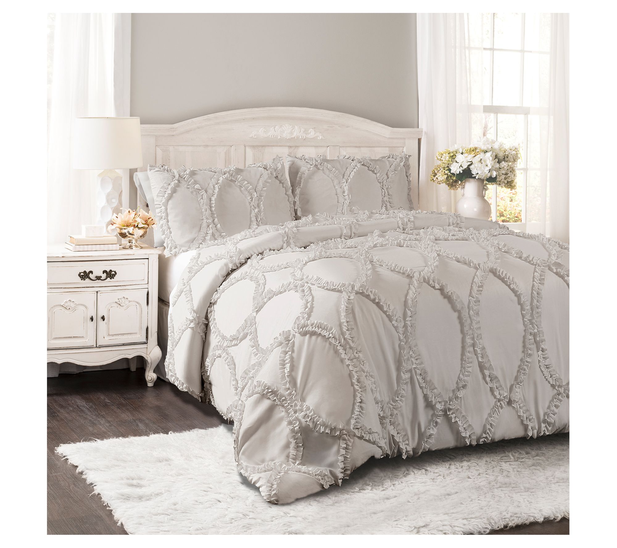 Lush Decor Crinkle Textured Dobby Comforter Light Gray 3PC Set King