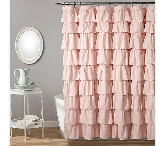 72 Shower Curtain By Lush Decor Qvc, Blush Pink Ruffle Shower Curtain