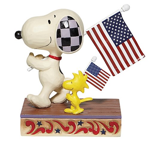 Jim Shore Peanuts Snoopy & Woodstock with Flags