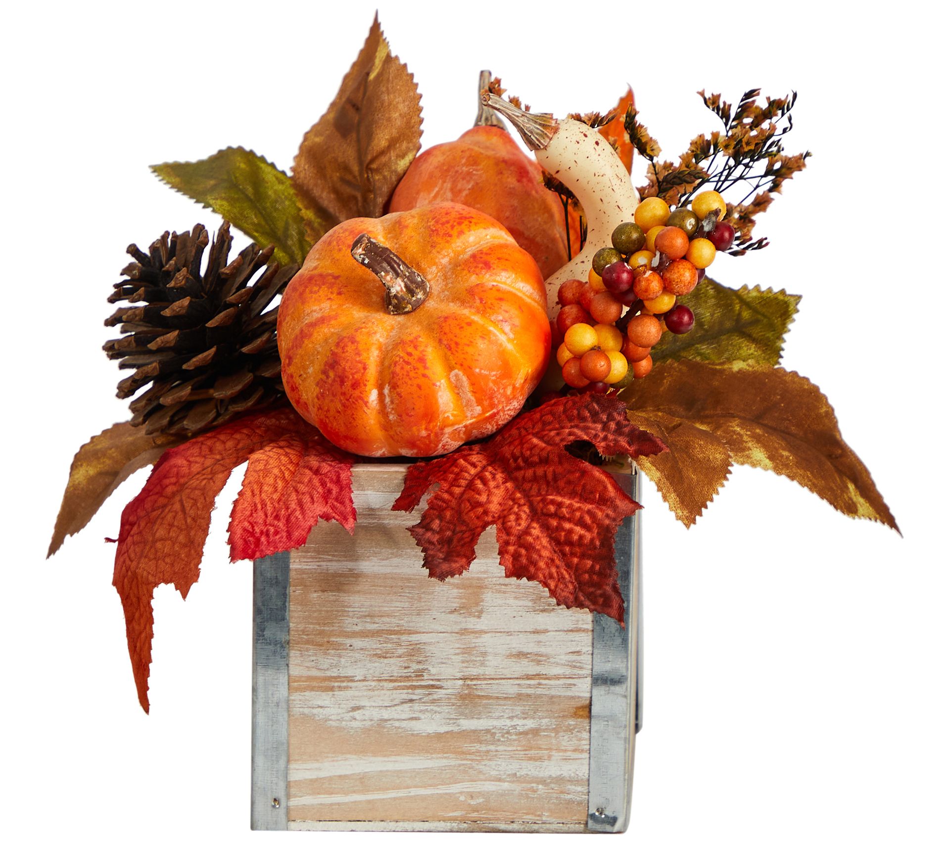 Nearly Natural 8" Fall Pumpkin, Berries and Pin econes Vase