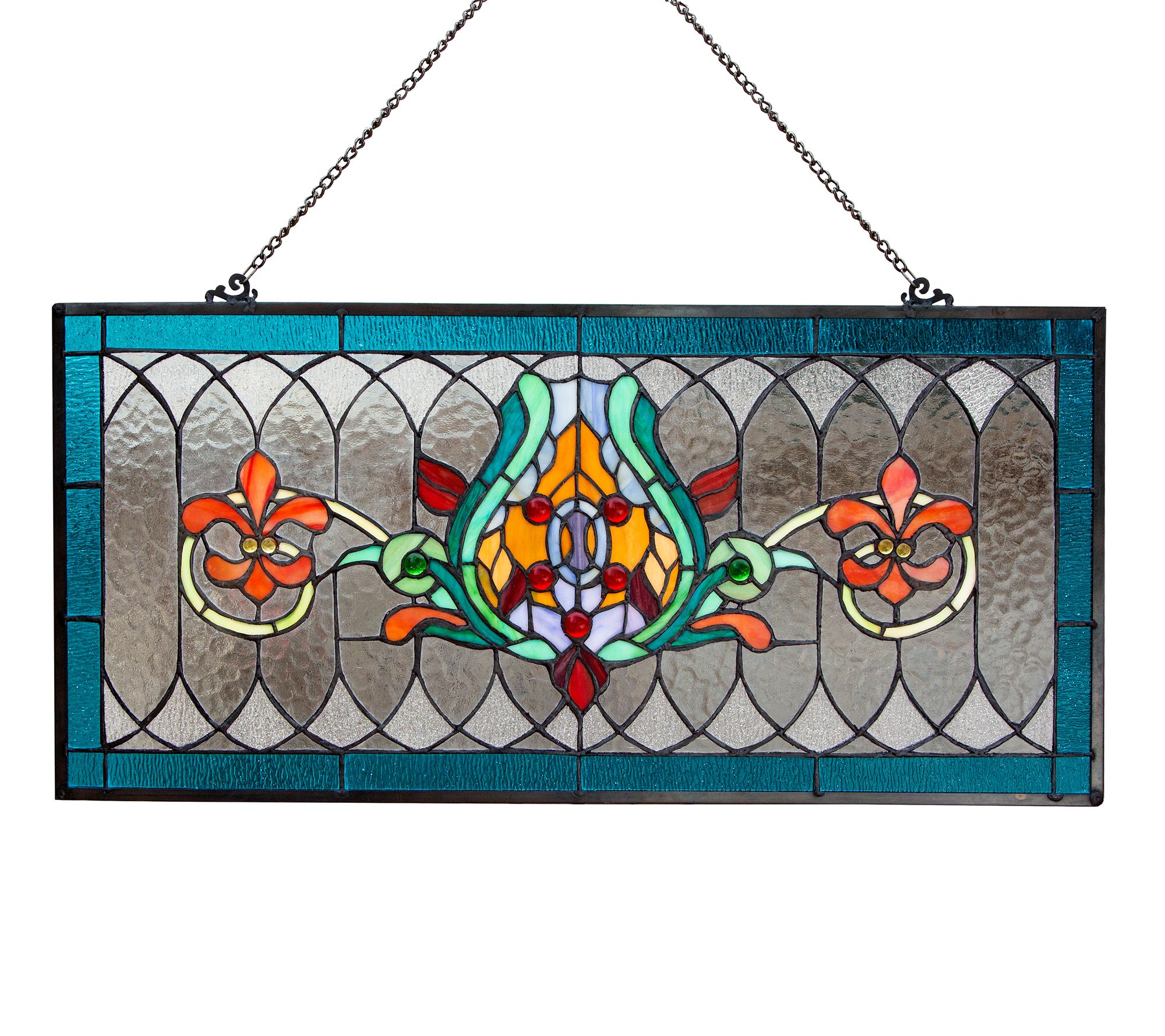 River of Goods 30"L Fleur De Lis Stained Glass Window Panel