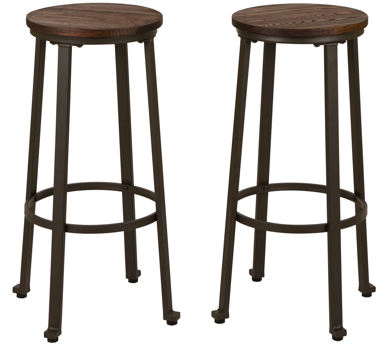 Glitzhome Rustic Set of 2 Steel Bar Stools w/ Wood Round Top