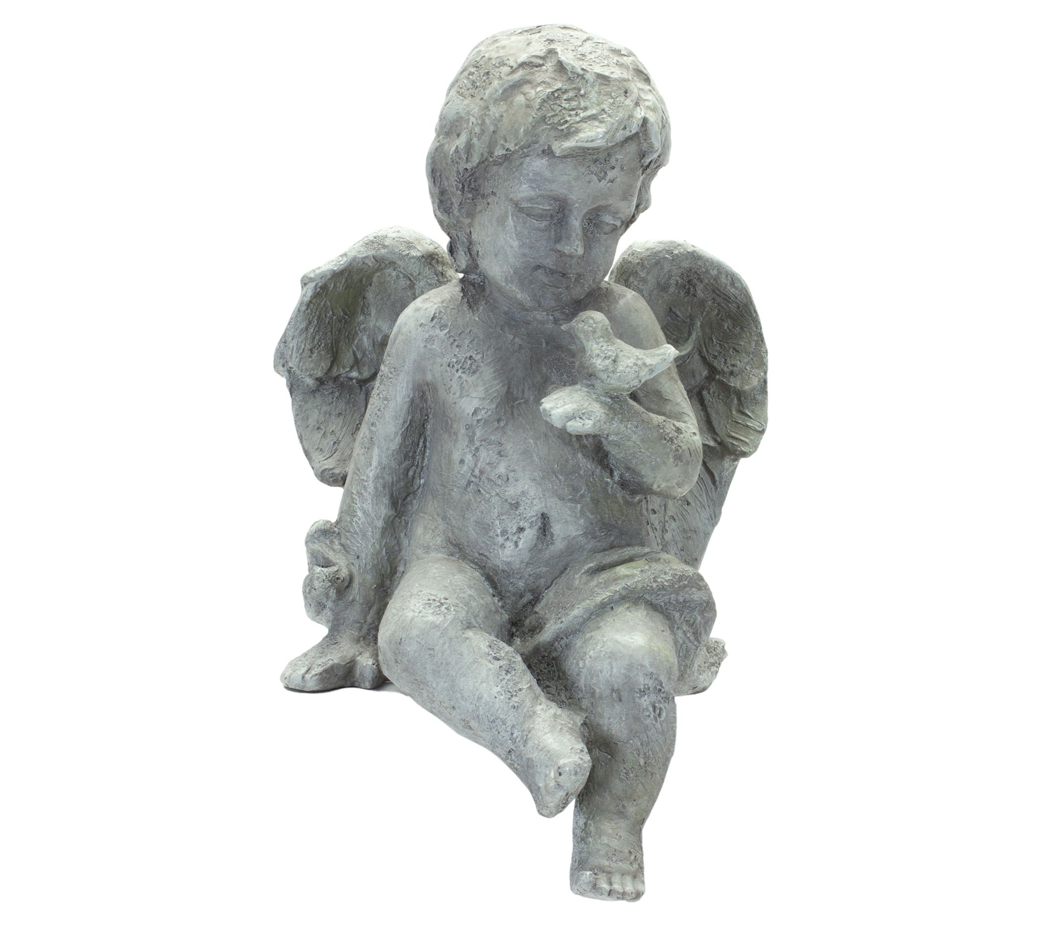 Melrose Sitting Cherub and Bird Garden Statues (Set of 2) - QVC.com