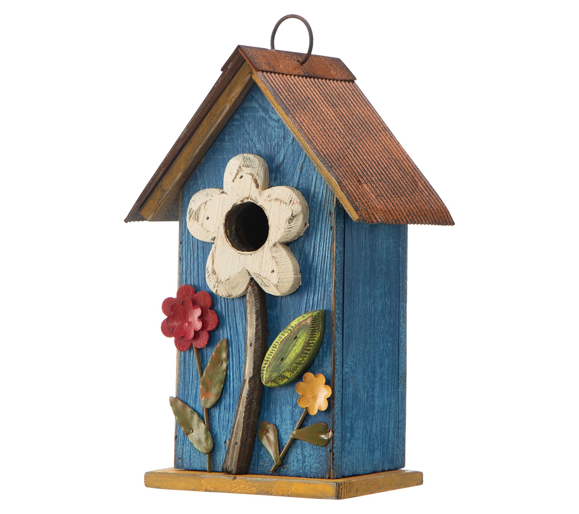 Glitzhome 3D Blooming Flowers Distressed Wood Brdhouse