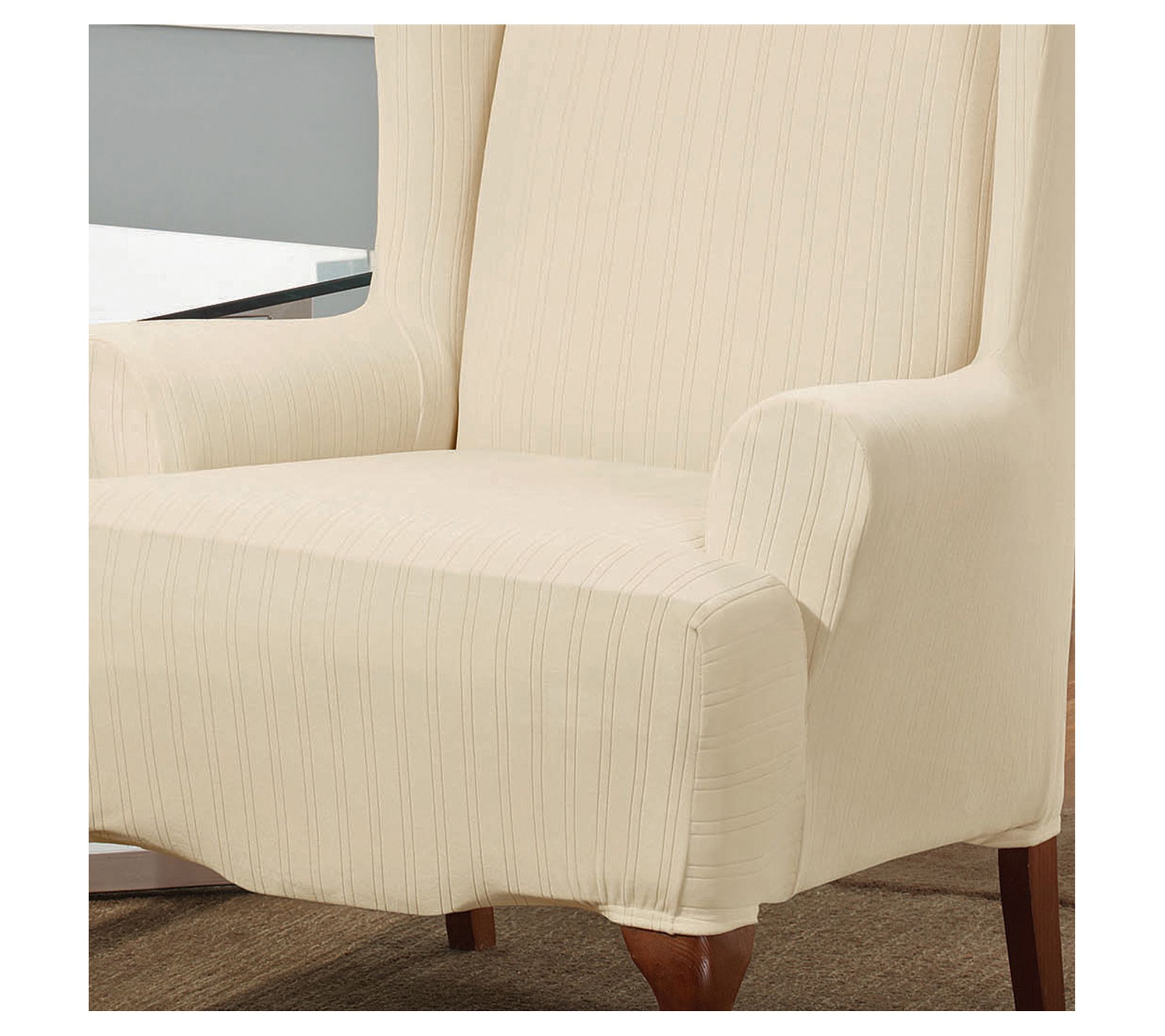 SureFit Stretch Pinstripe 1 Piece Wing Chair Slipcover