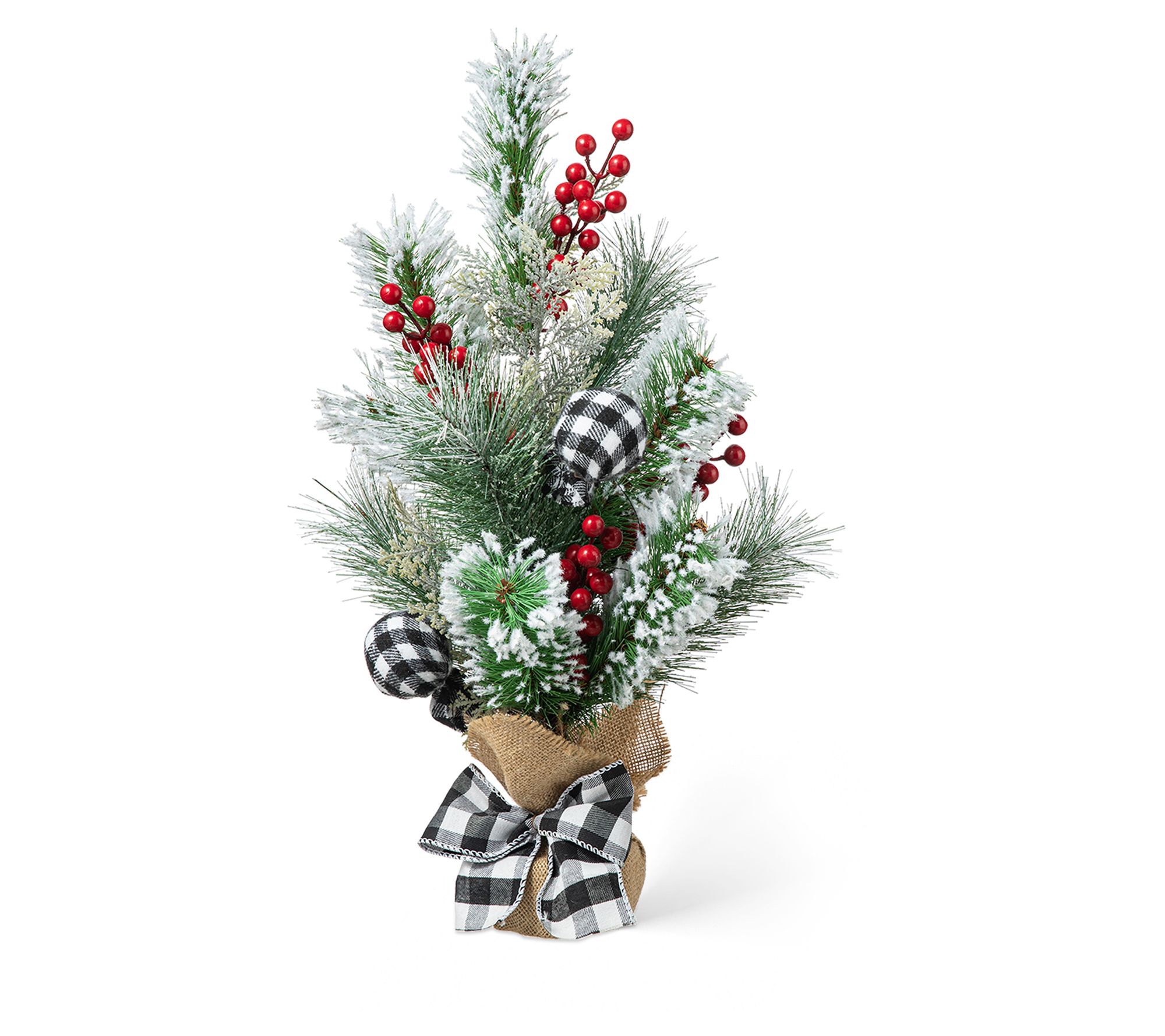 Glitzhome 21"H Flocked Pine and Berries Table Tree