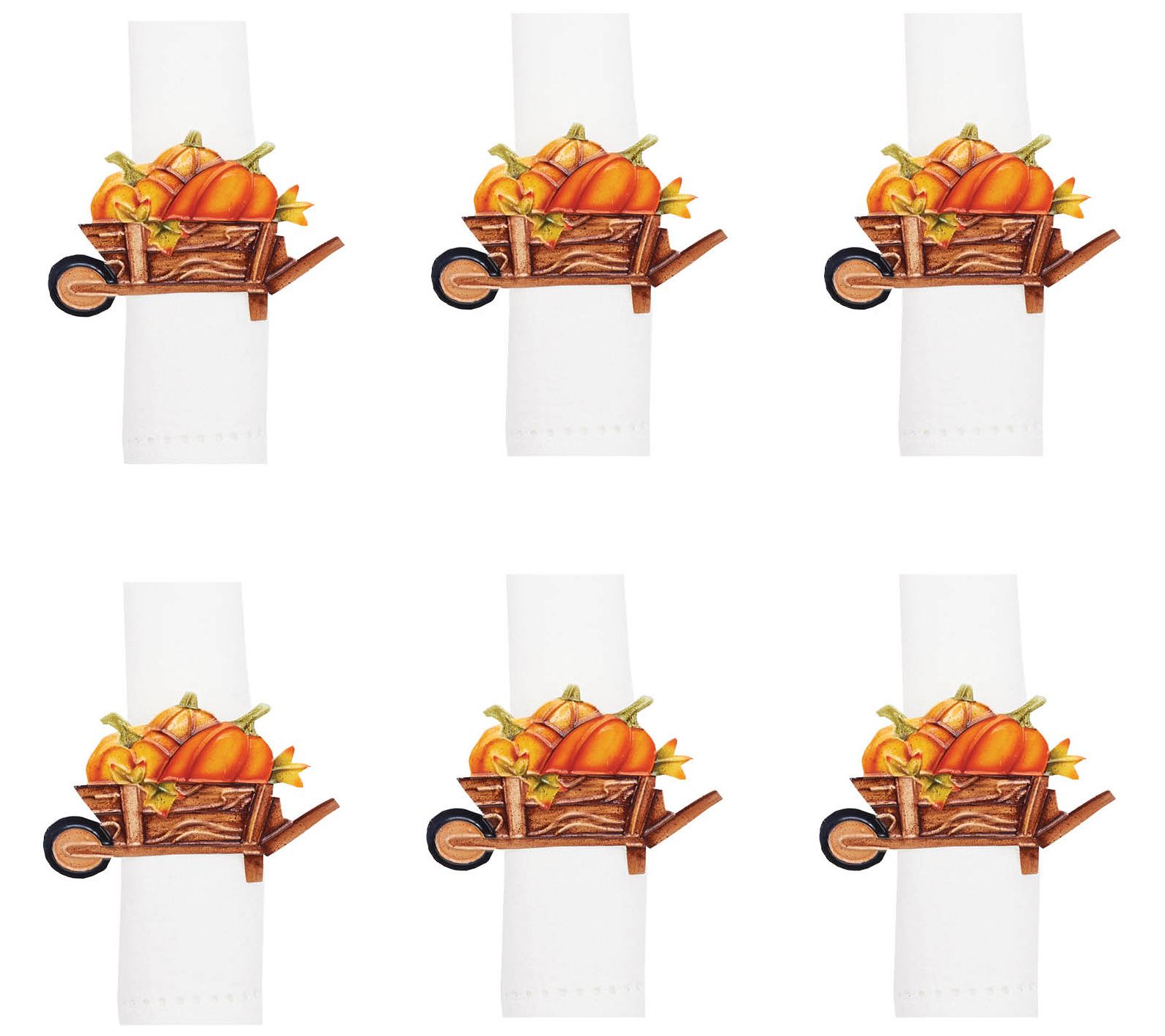 Pumpkin Wheelbarrow Set of 6 Napkin Rings by Valerie
