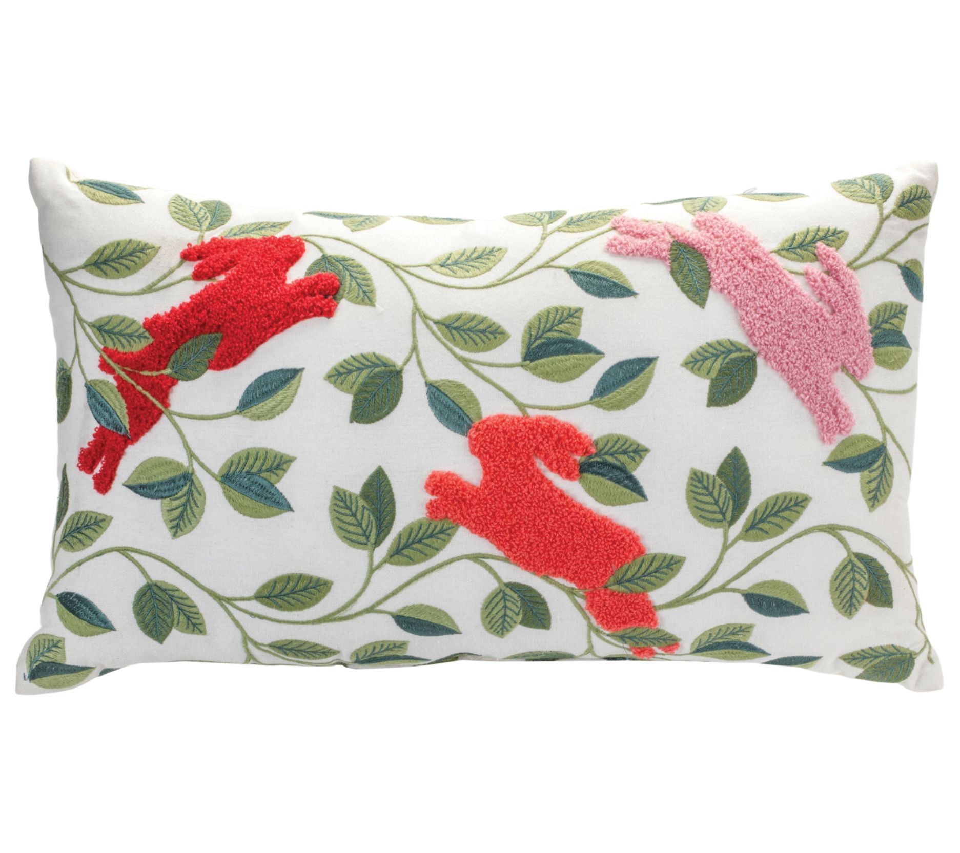 Melrose Embroidered Rabbits Throw Pillow 12"L