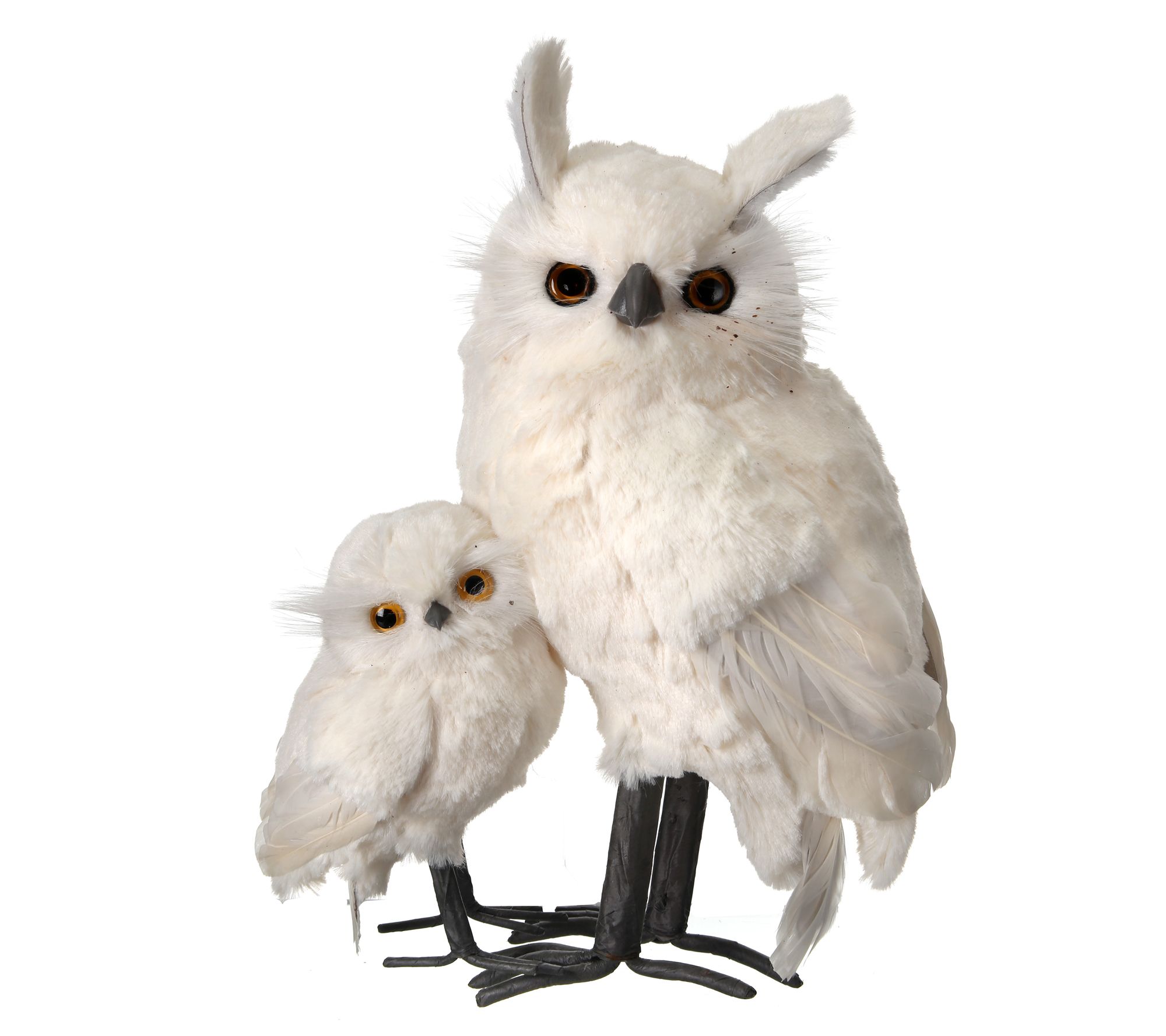11.5" White Furred Snow Owl With Baby by Valerie