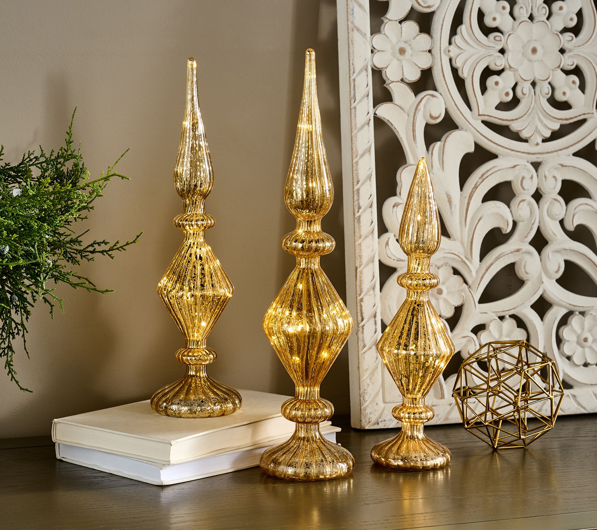 Set of 3 Illuminated Glass Finials by Valerie