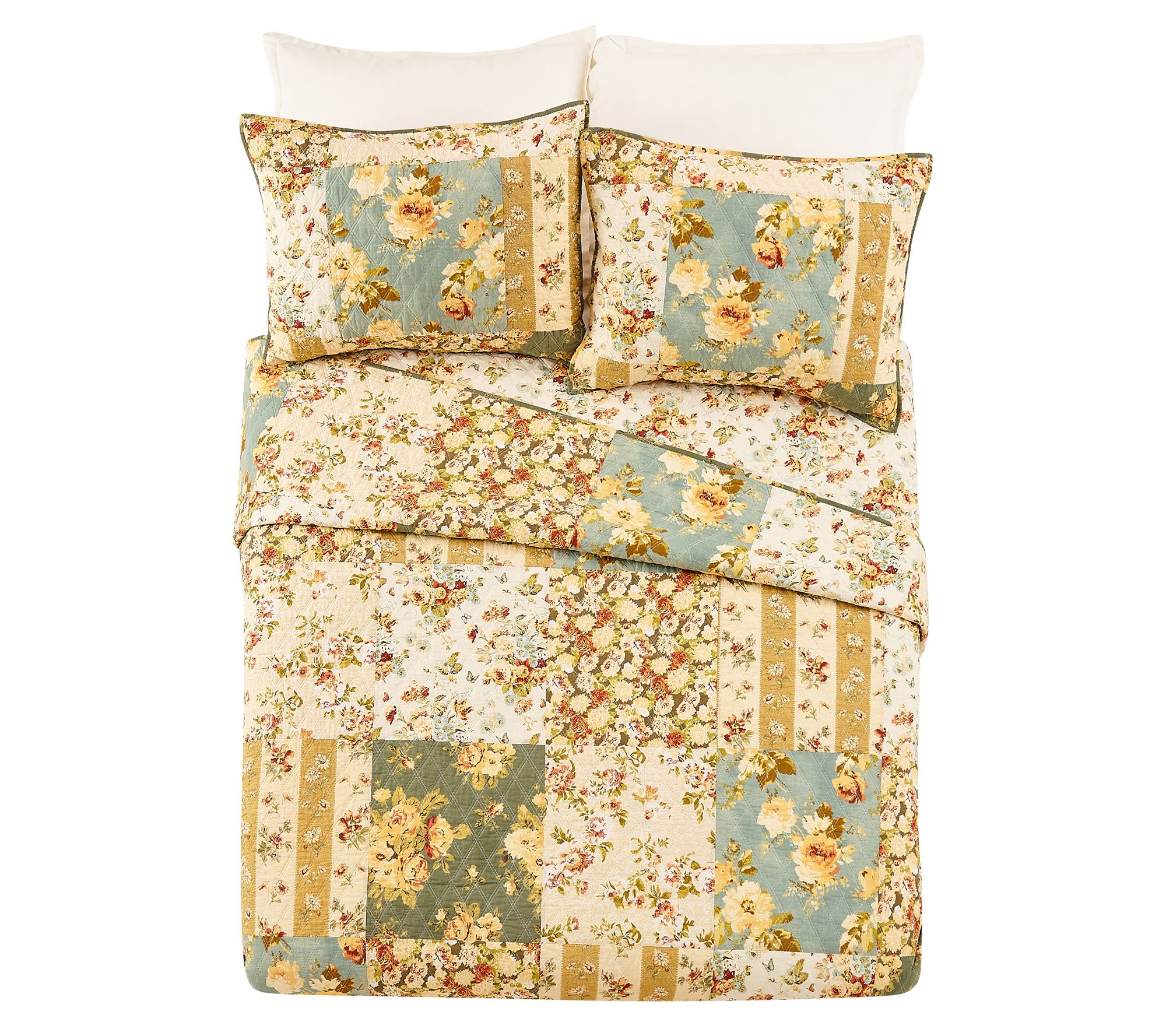 Modern Heirloom Floral Patch 3-PC Full/Queen Quilt Set