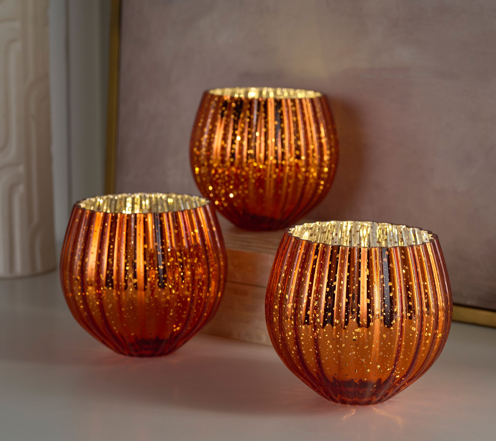 Set of 3 Illuminated Mercury Glass Rose Bowls by Valerie