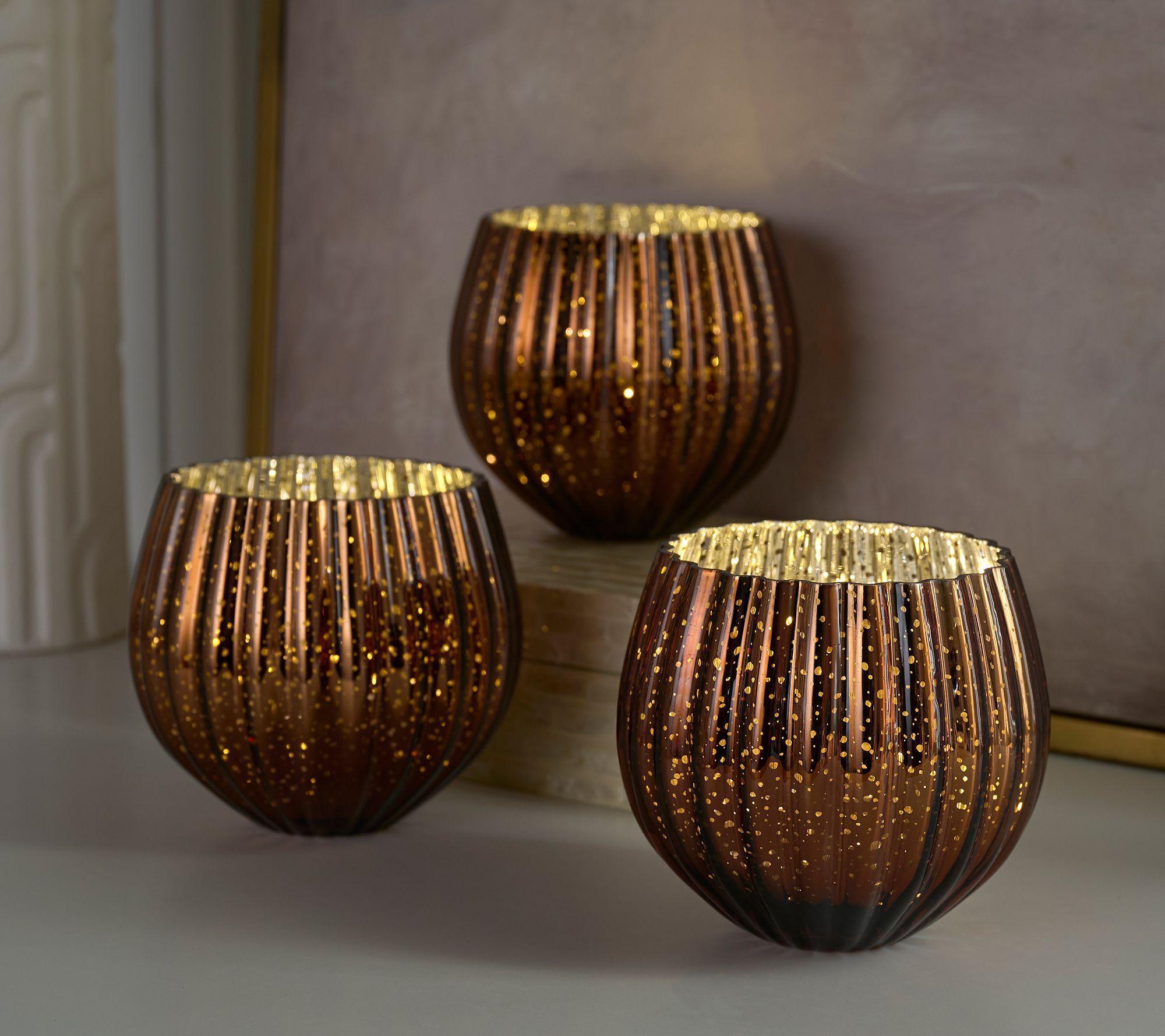 Set of 3 Illuminated Mercury Glass Rose Bowls by Valerie