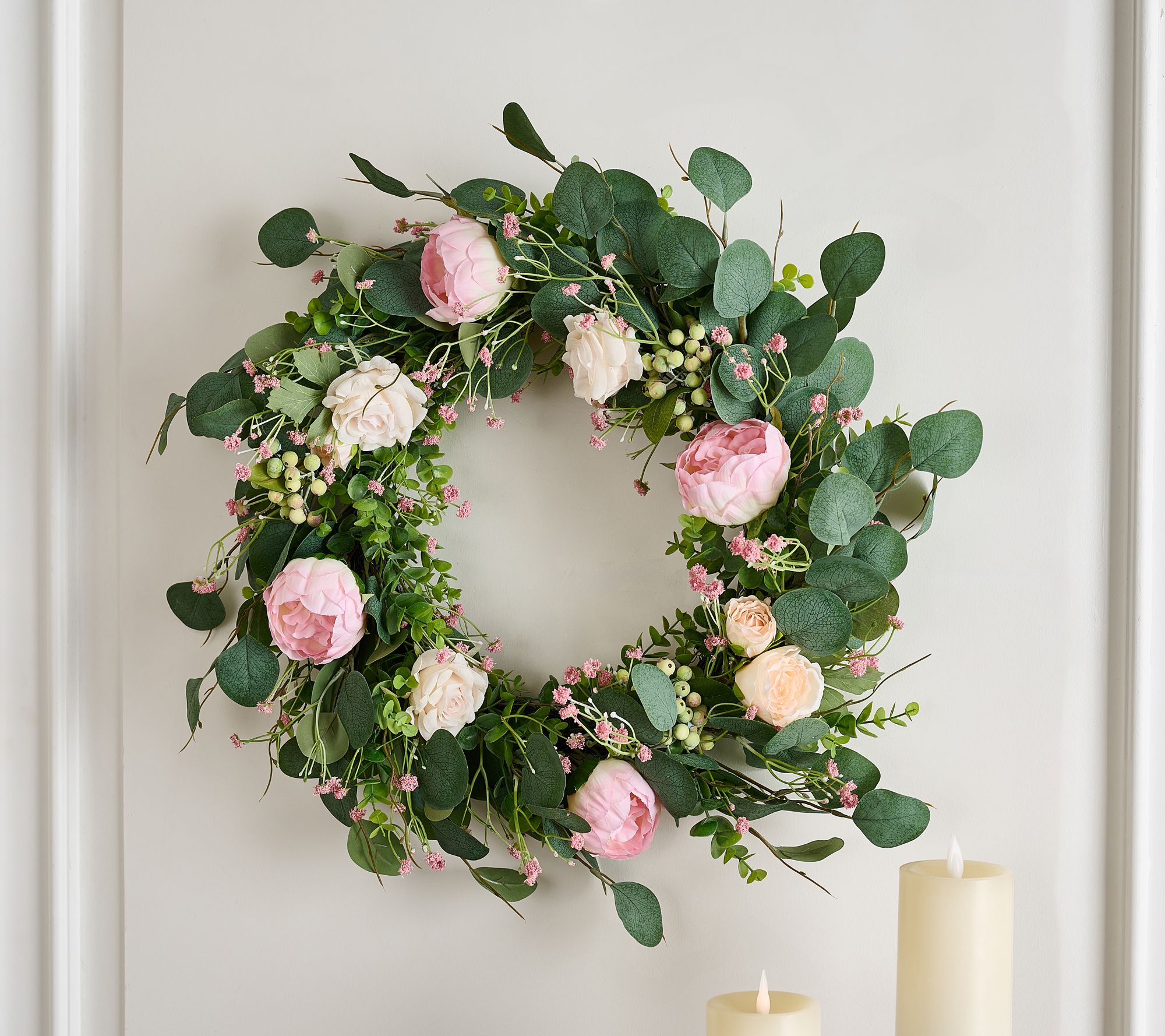 "As Is" 22" Peony, Rose and Berry Wreath by Valerie