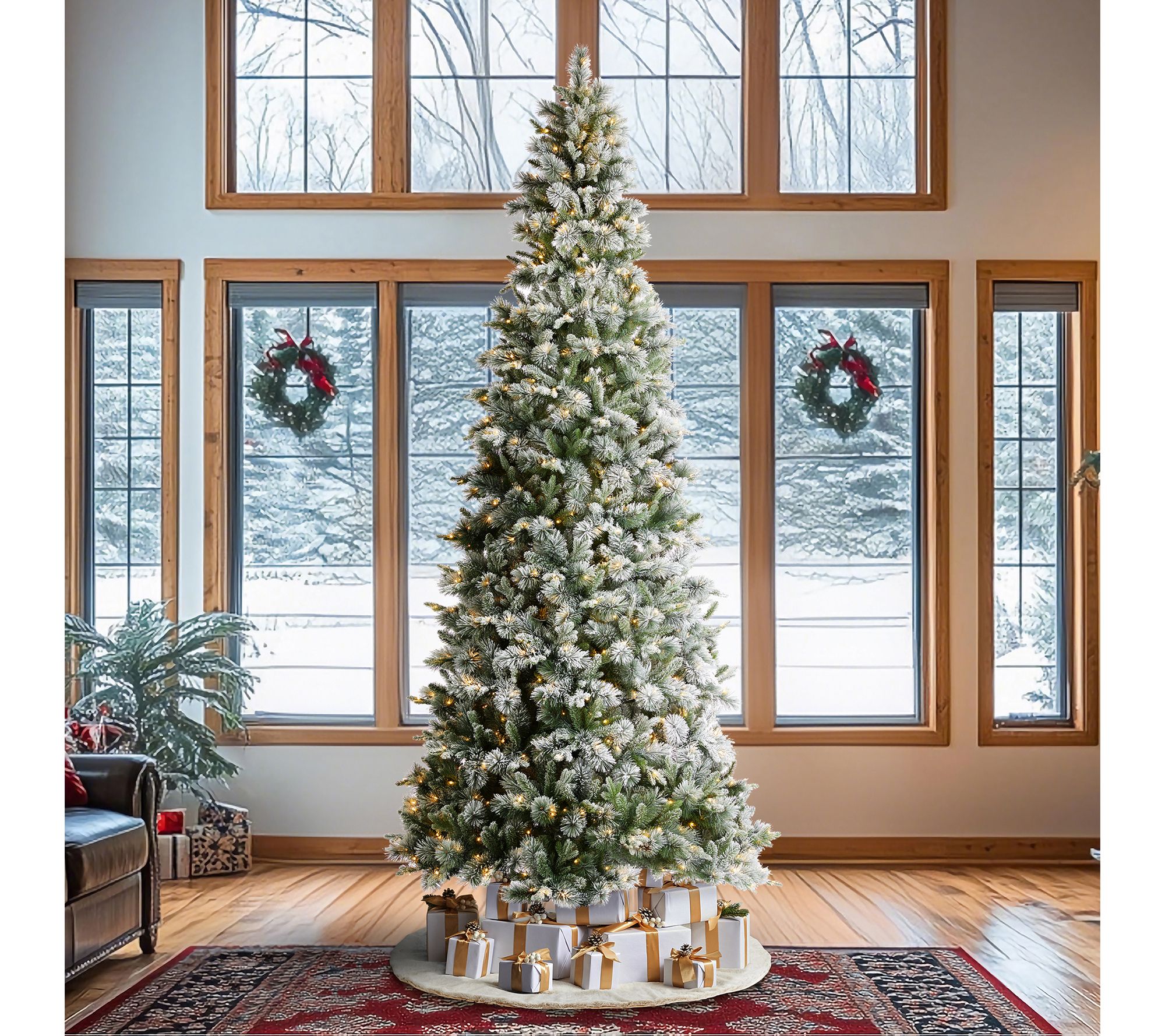 Glitzhome 11' Pre-Lit Flocked Slim Pine Faux Christmas Tree