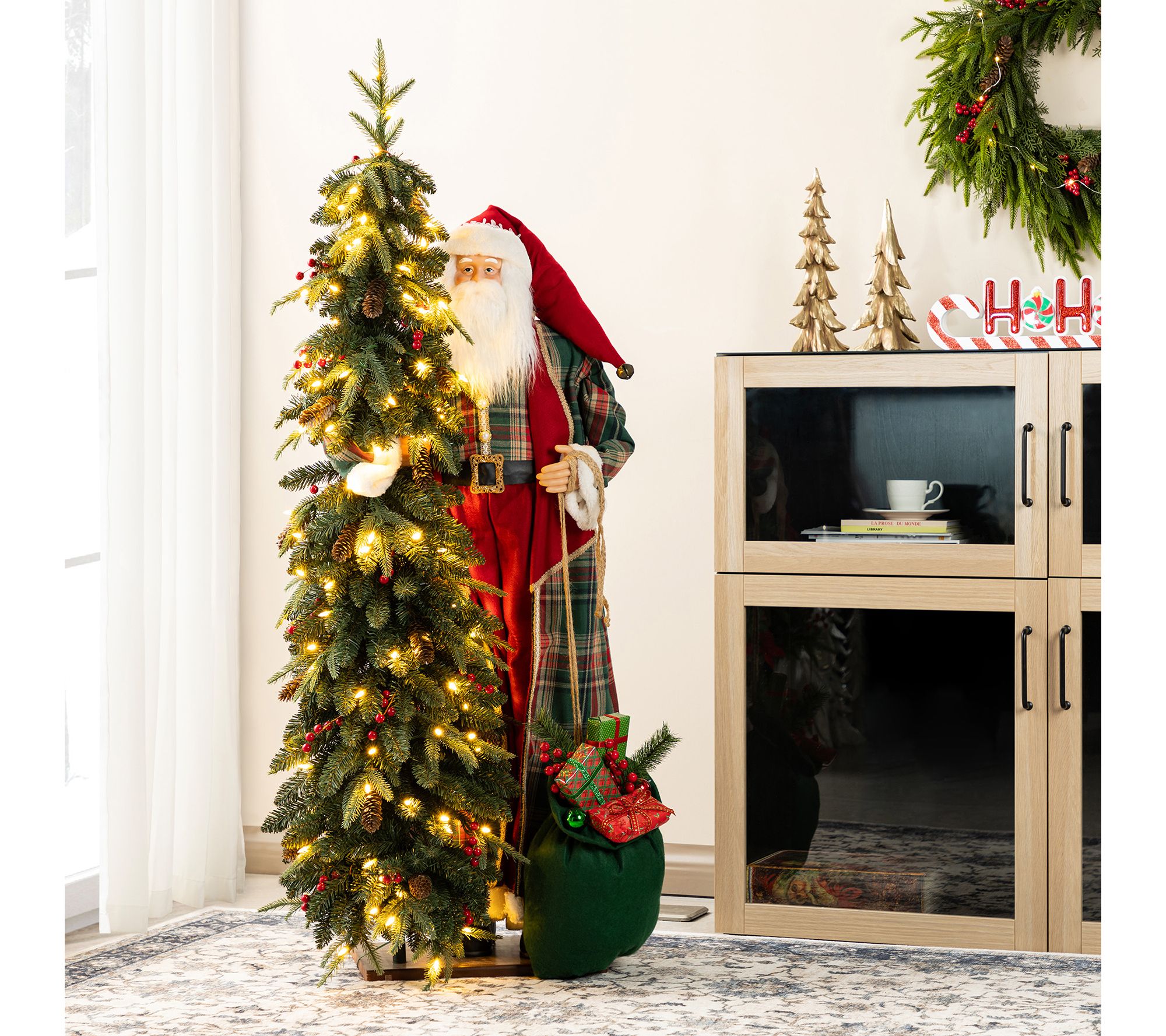 Glitzhome Christmas Santa w/ Lighted ArtificialChristmas Tree