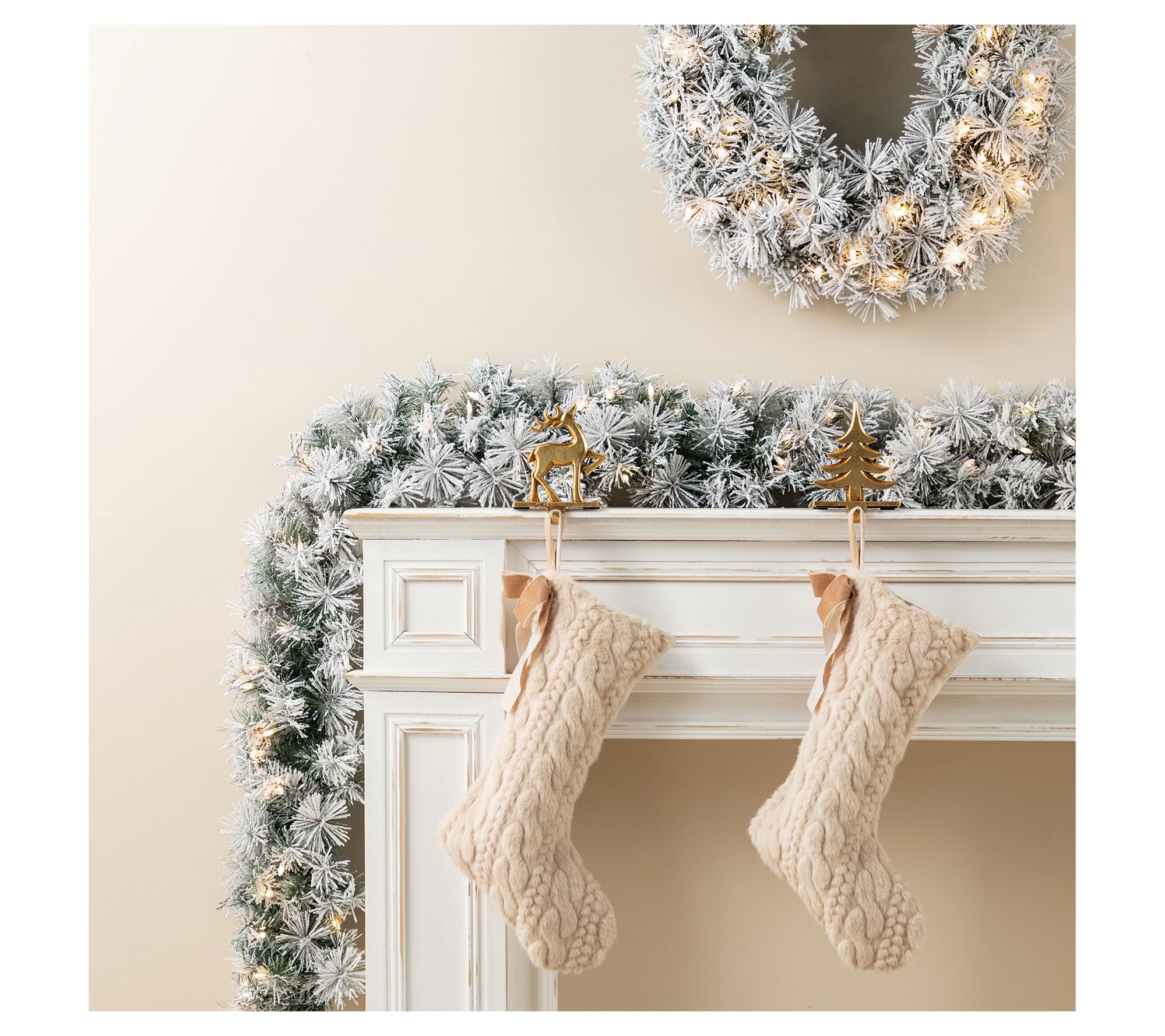 Glitzhome 6' Pr e-Lit Snow Gree n Pine Christma s Garlands 2-Se