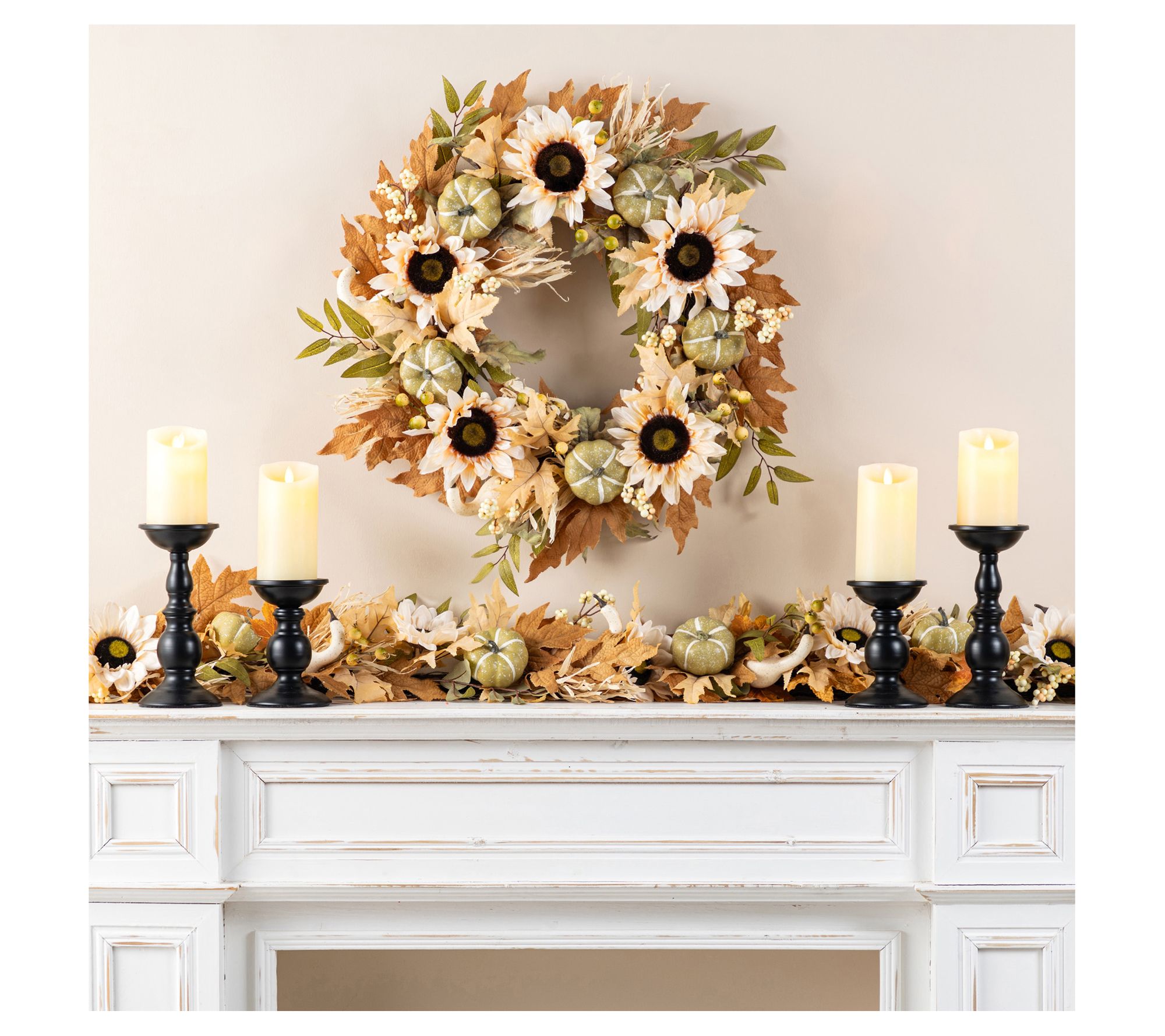 Glitzhome 24"D Fall Harvest  Sunflower, Pumpkin& Leaf Wreath