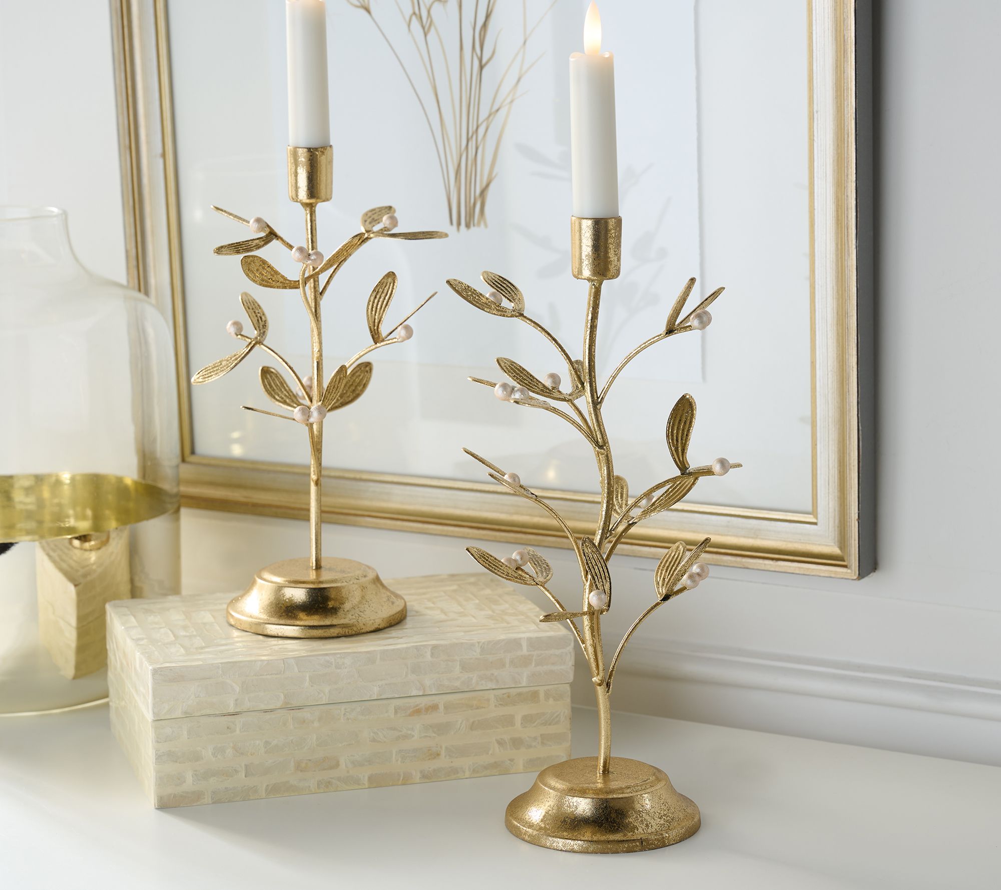 "As Is" Set (2) Mistletoe Metal Taper Holders by Valerie