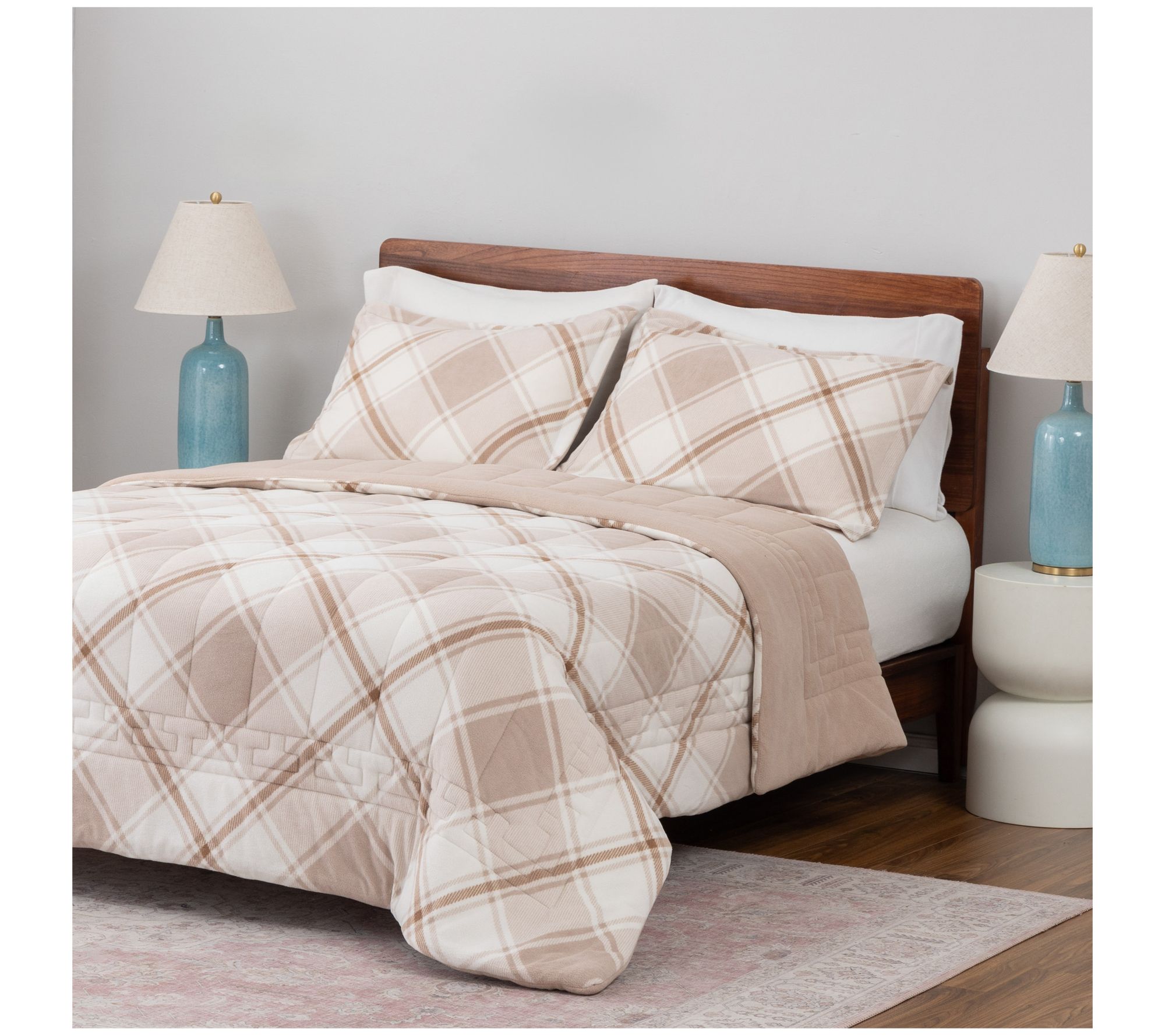 "As Is" Berkshire Polarfleece Diamond Plaid Comforter-Twin