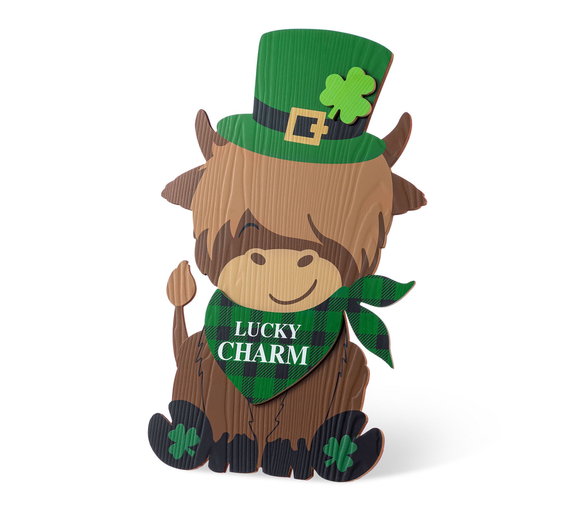 Glitzhome 24"H St. Patrick's Wooden Highland Cow Porch Decor
