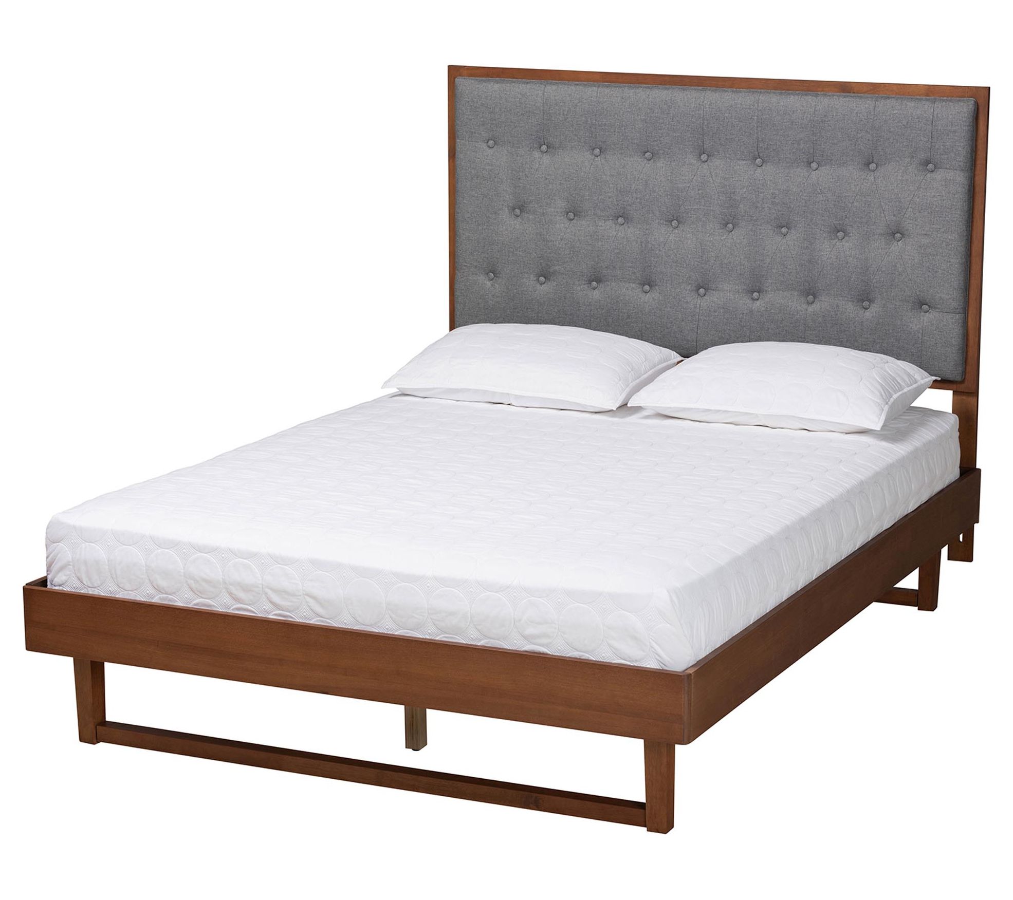 Baxton Studio Bryn Grey Fabric Brown Wood KingPlatform Bed