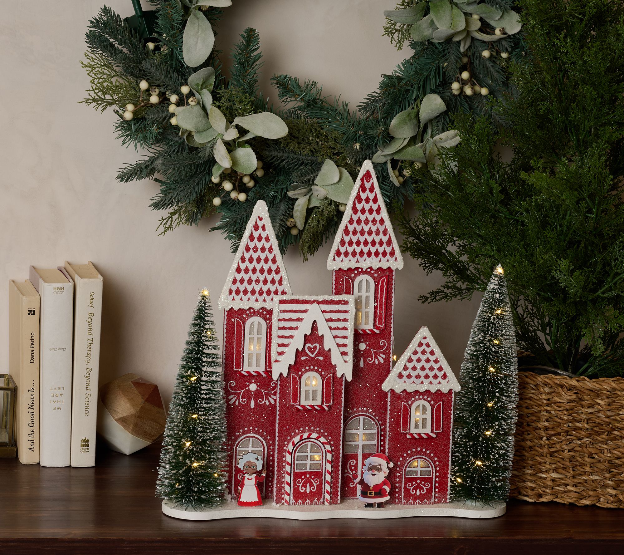 Illuminated Slim Profile Village with Trees by Valerie - QVC.com