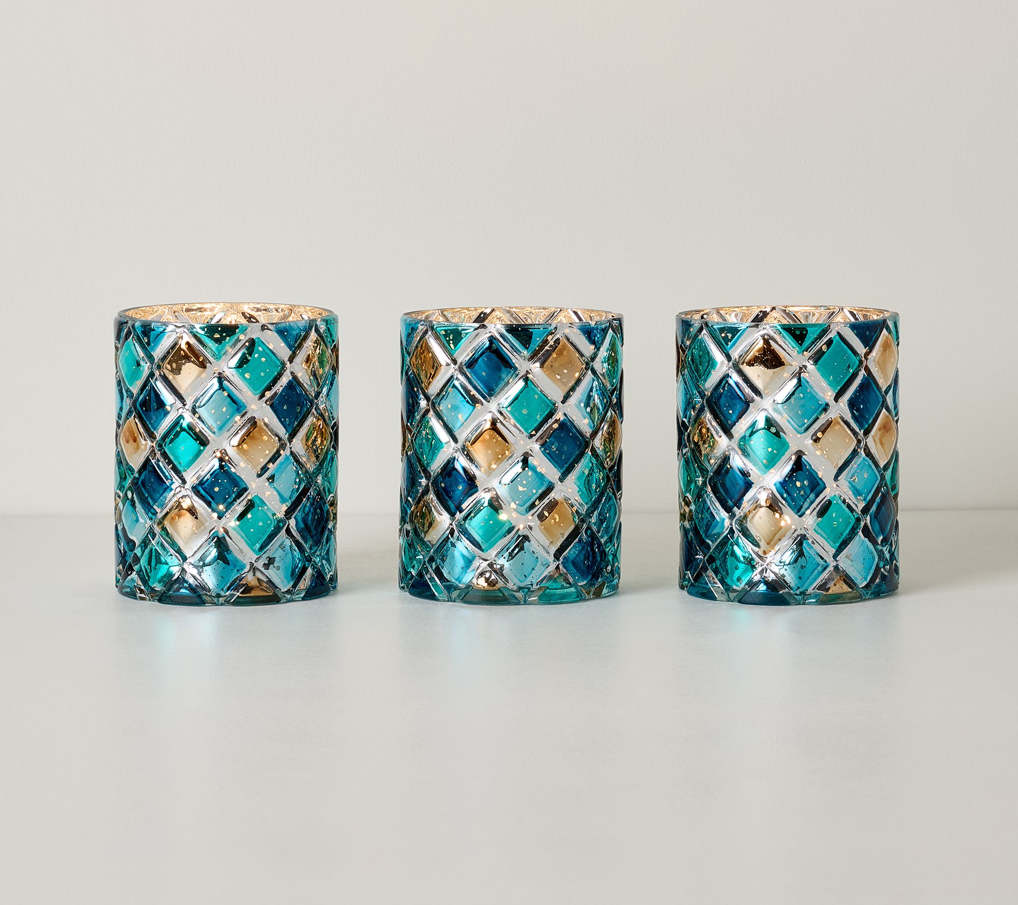 Set of 3 Illuminated Harlequin  Mini Hurricanes by Valerie