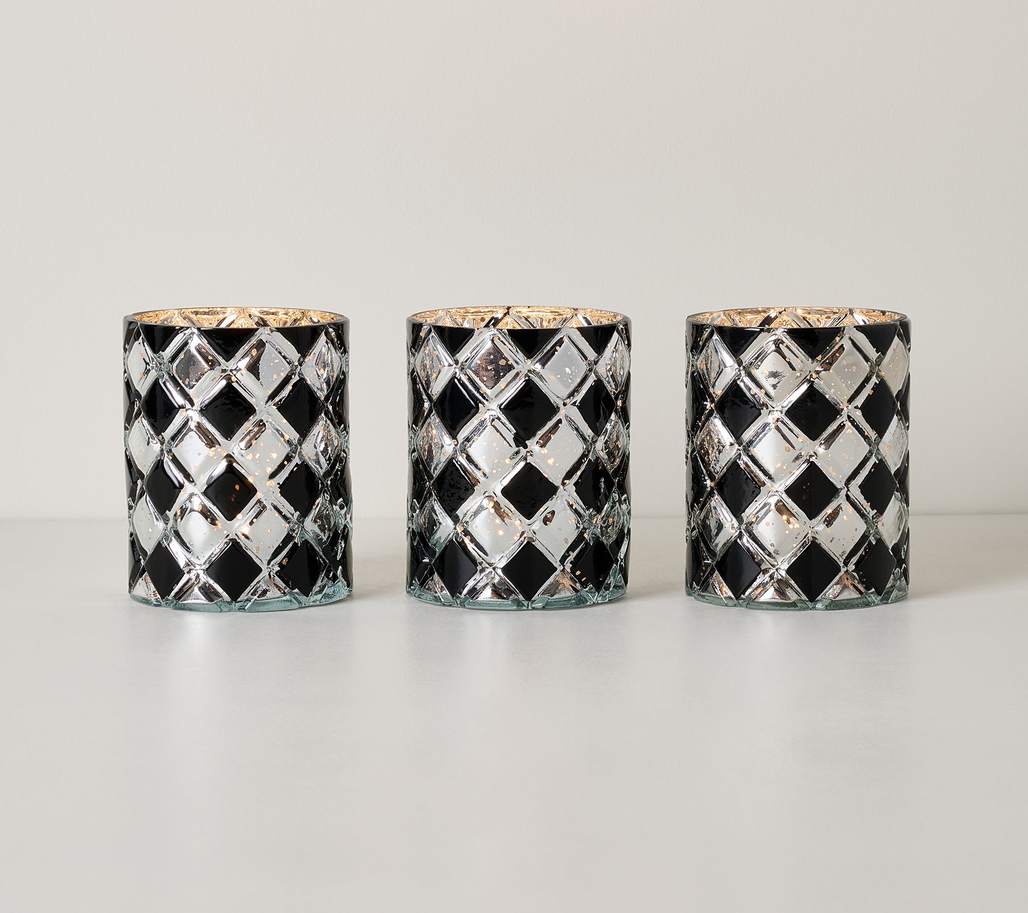 Set of 3 Illuminated Harlequin  Mini Hurricanes by Valerie
