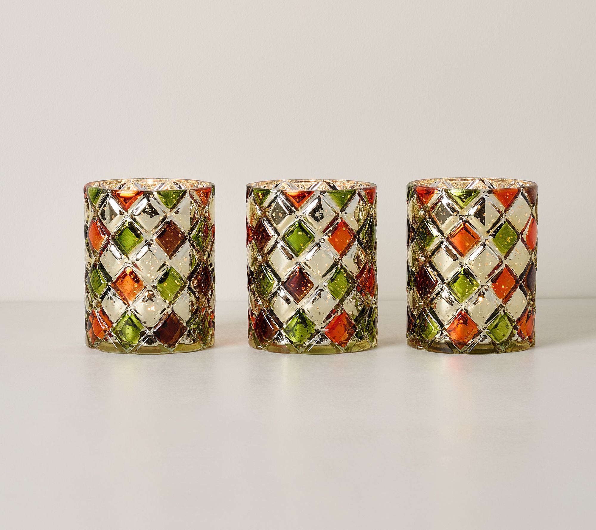 Set of 3 Illuminated Harlequin  Mini Hurricanes by Valerie