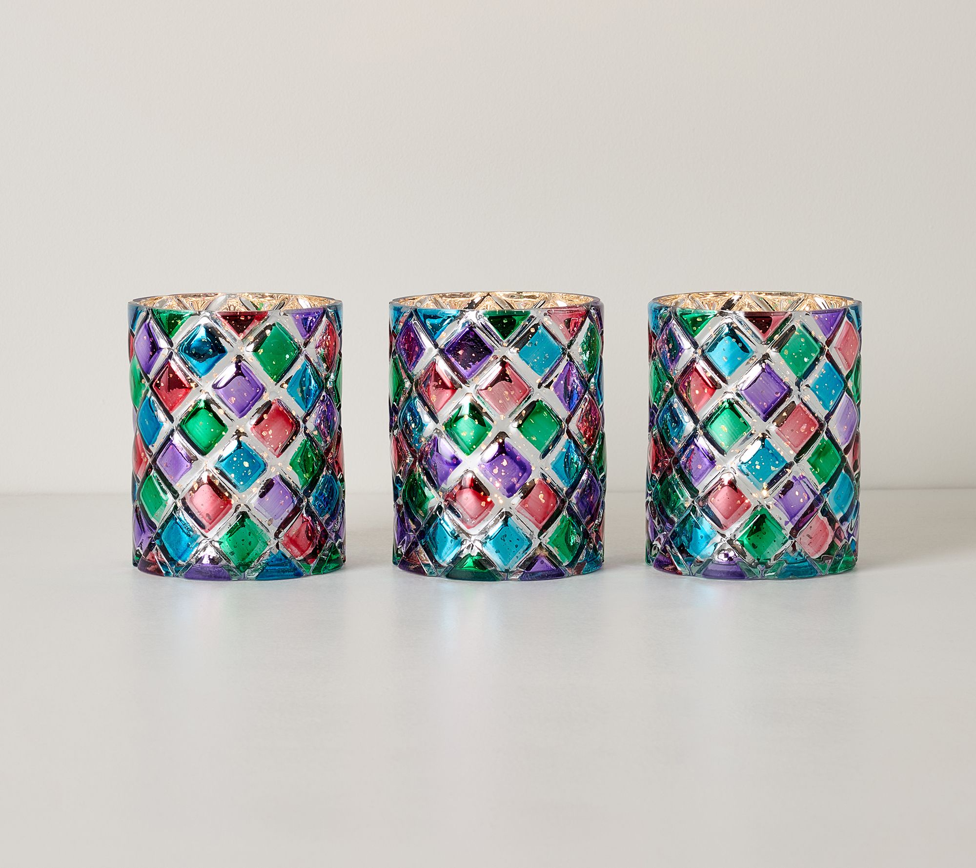 Set of 3 Illuminated Harlequin  Mini Hurricanes by Valerie