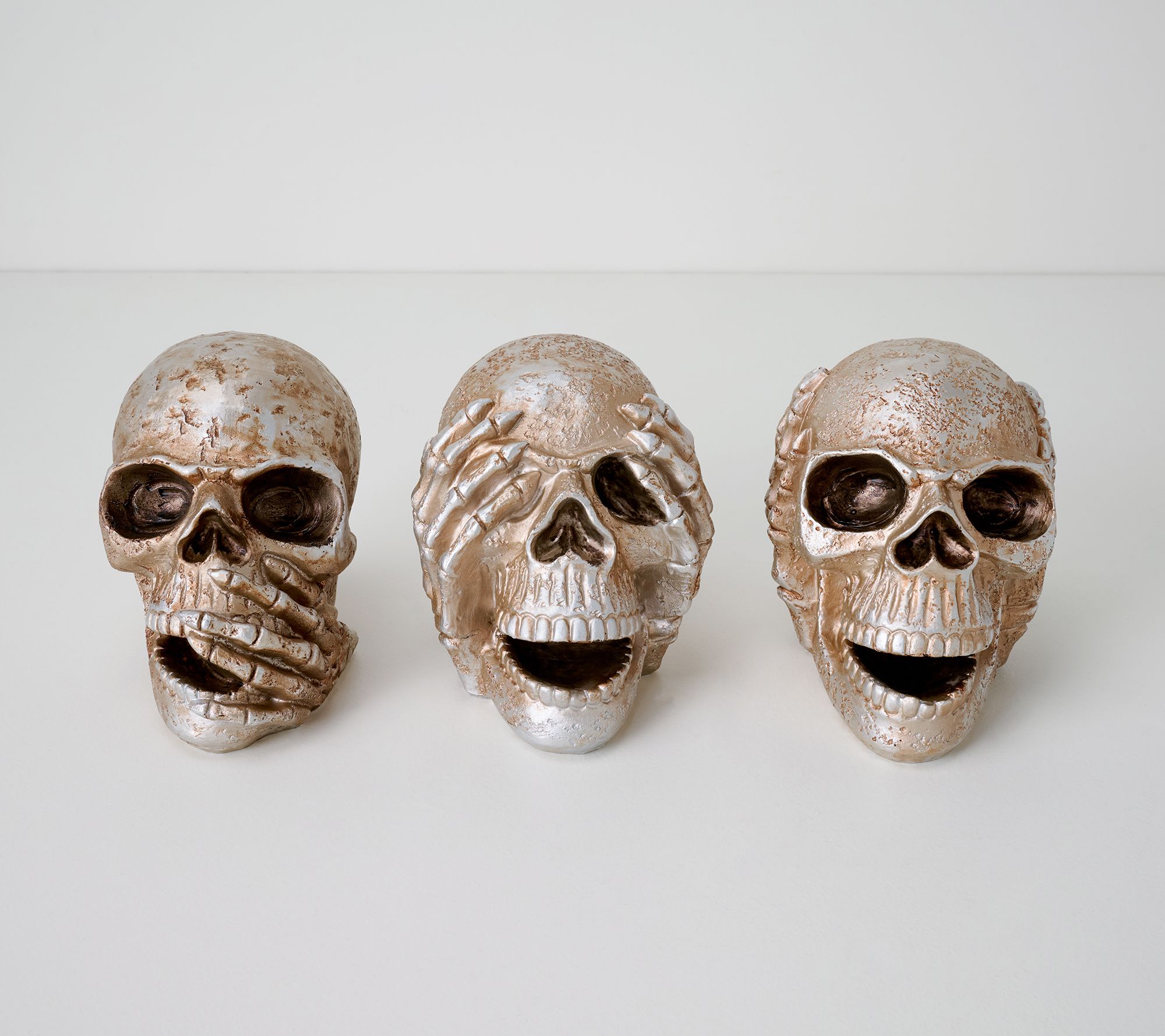 Set of 3 Metallic 6" Skulls by Mally Roncal
