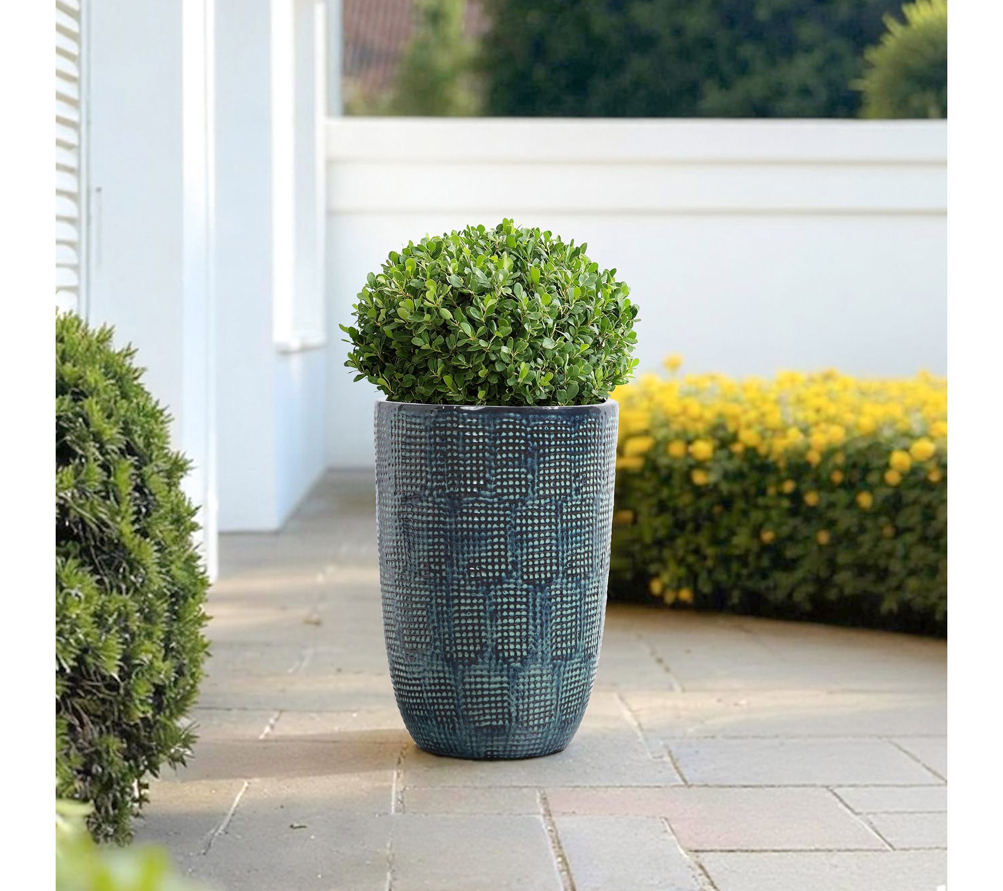 LuxenHome Ocean Grid Textured Ceramic Planter,17" Tall Pot