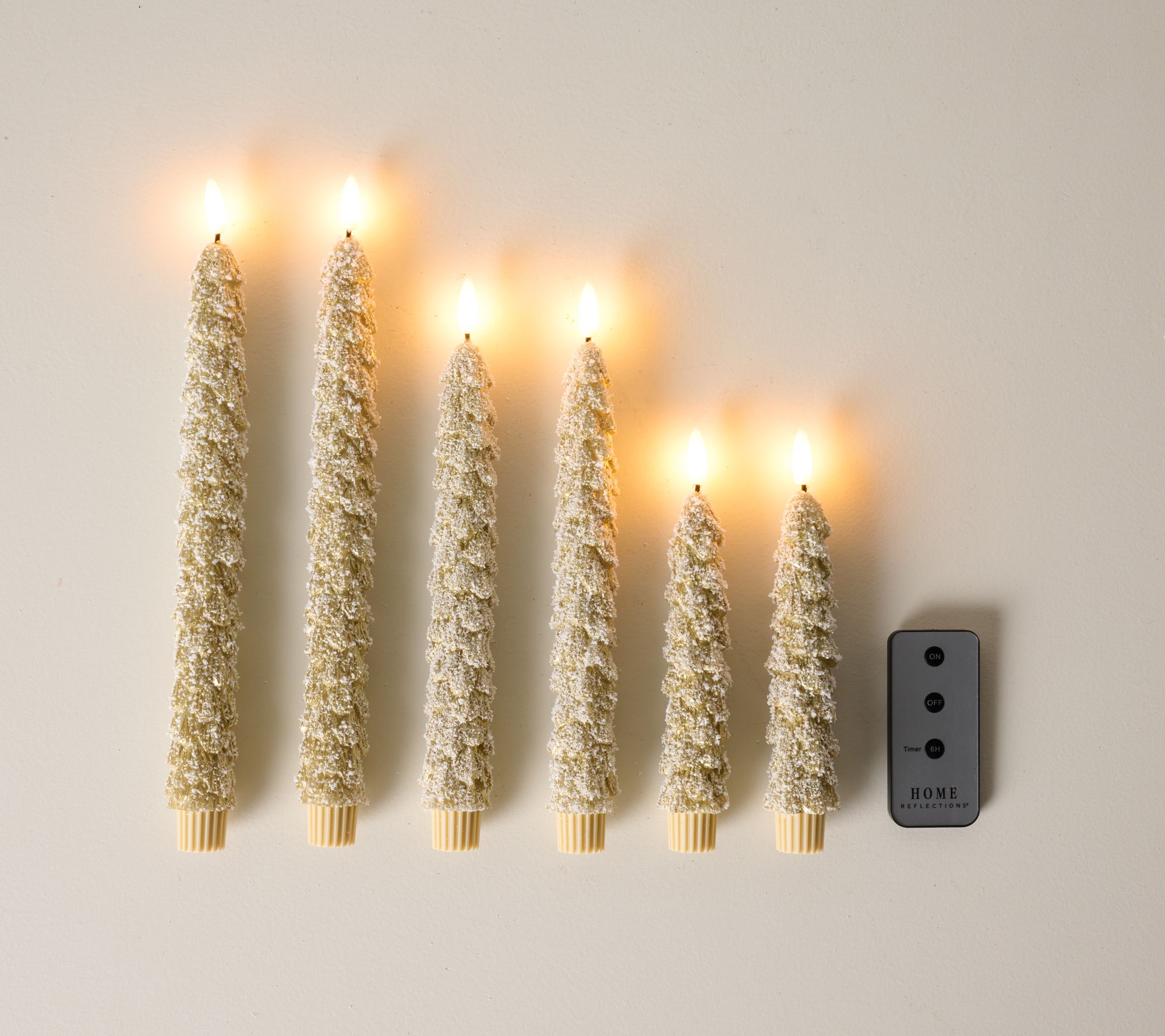 "As Is " Home Reflections S/6 Flocked Flame- less Christmas Tree Tapers
