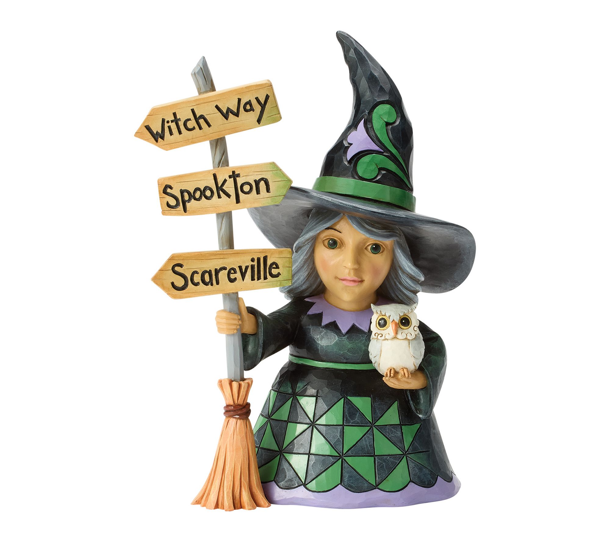 Jim Shore Heartwood Creek Good Witch Next to Broom Sign Fig