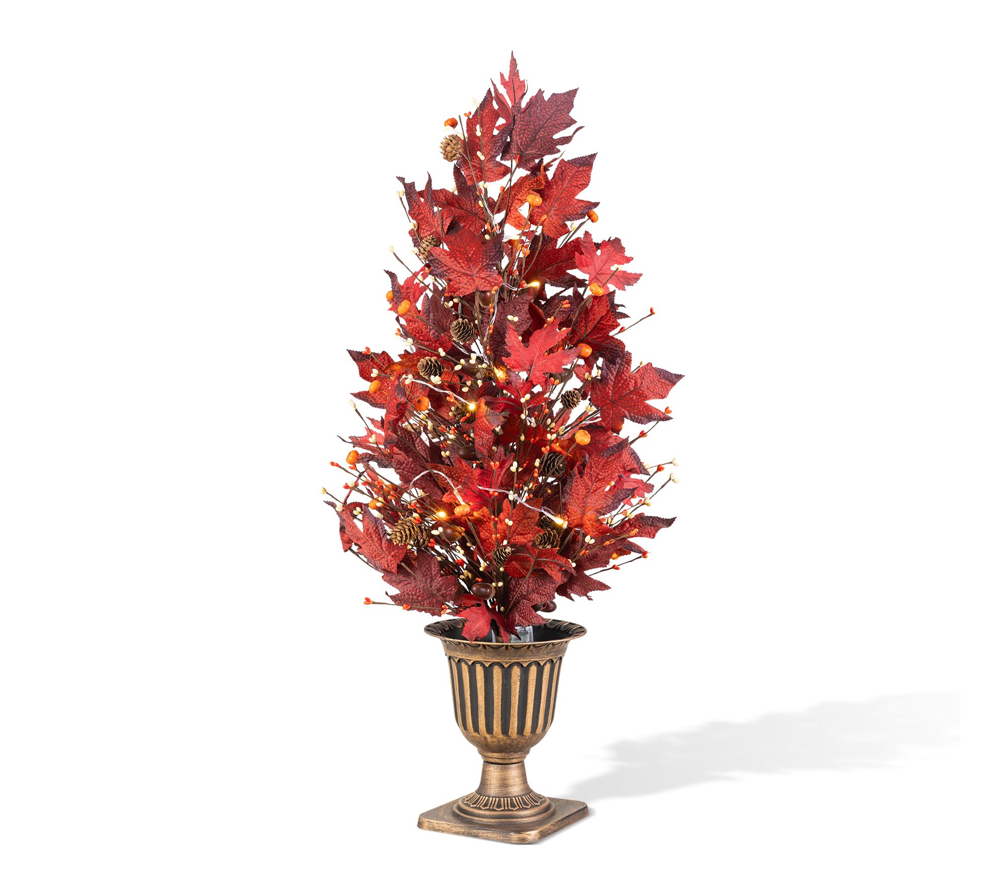 Glitzhome 36"H Fall Lighted Leaves Urn Potted Tree w/ Timer