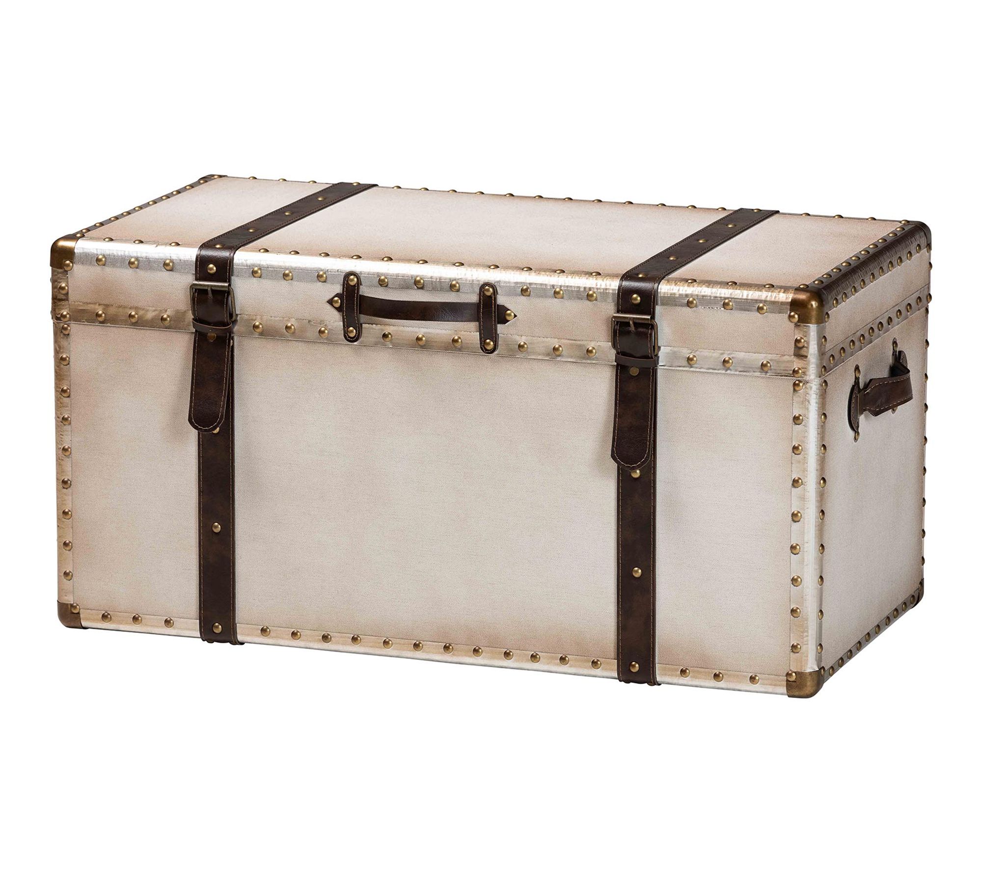 Baxton Studio Nevio Weathered White Canvas Storage Trunk