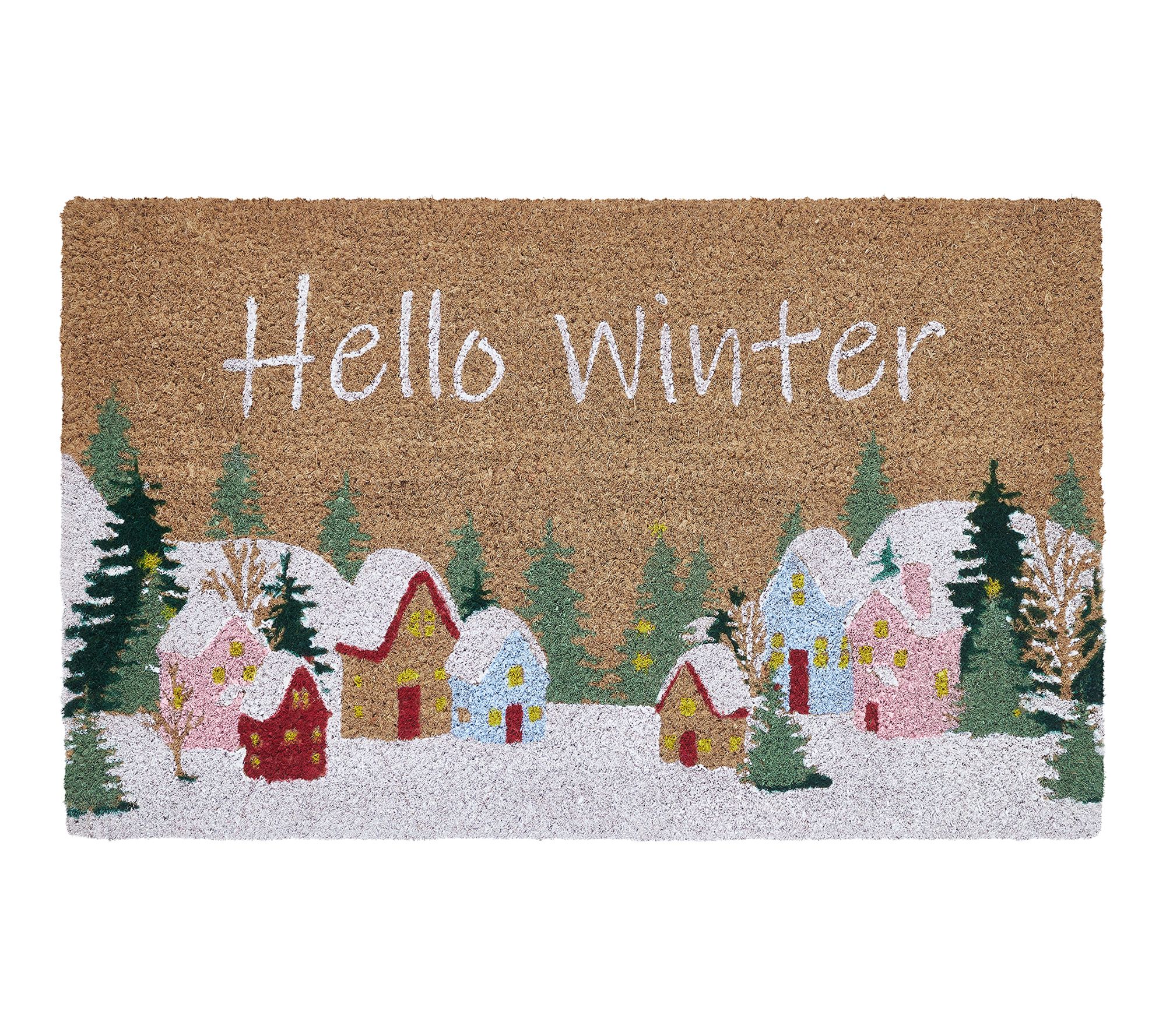 VCNY Home Hello Winter Houses Coir Doormat, 18" x 30"