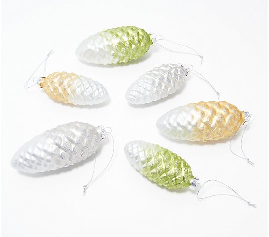 Martha Stewart Set of 6 Glass Ombre Pinecone Ornaments