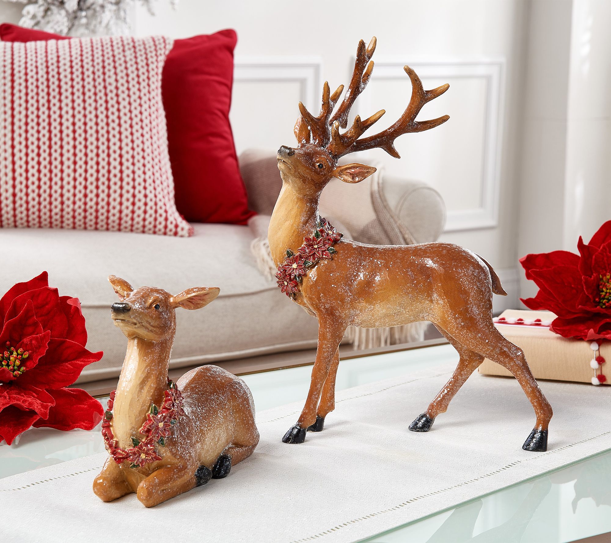 Set of 2 Deer with Wreath by Valerie | QVC