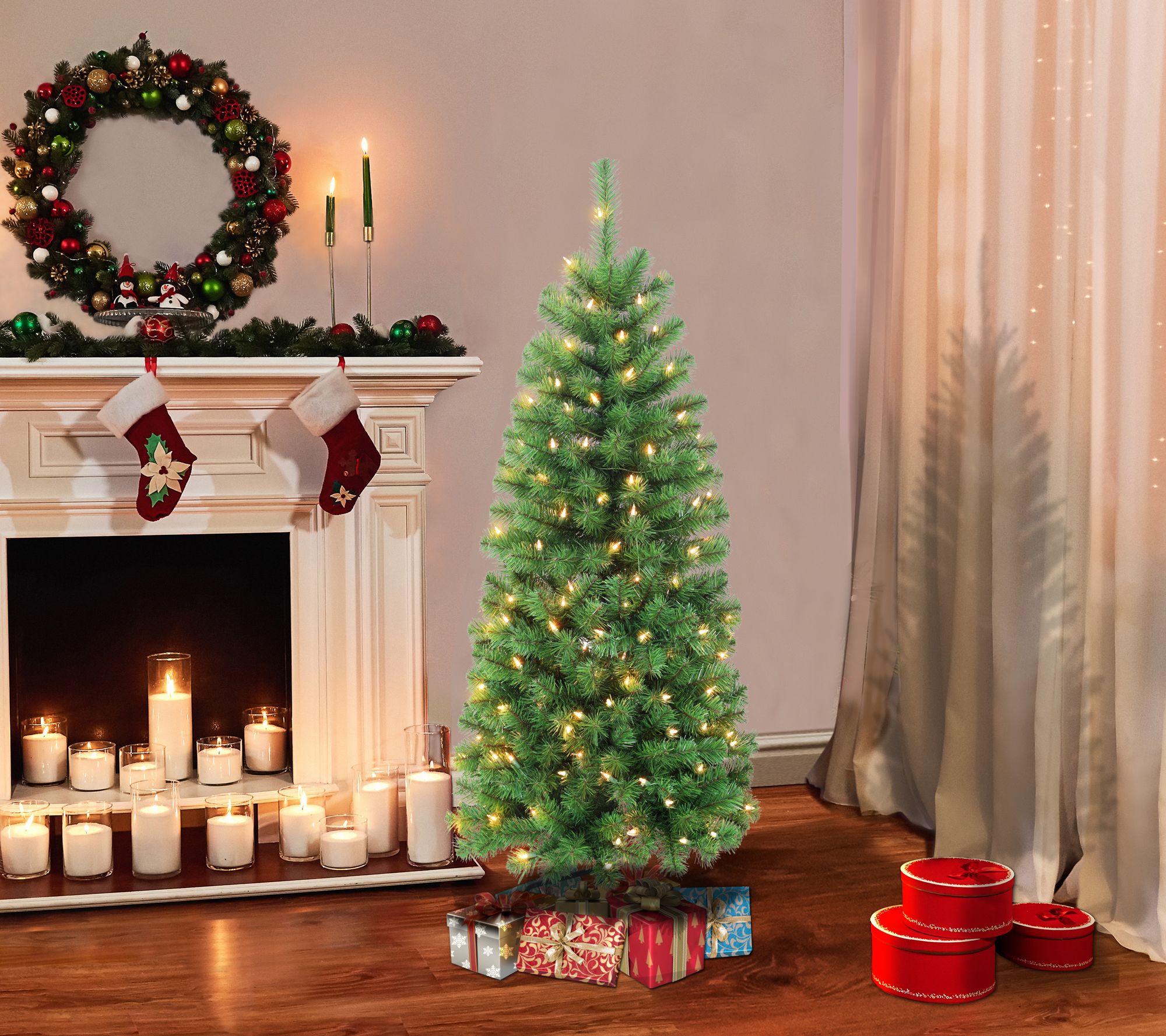 Puleo Pre-Lit 4.5' Pencil Northern Fir Christma s Tree - QVC.com