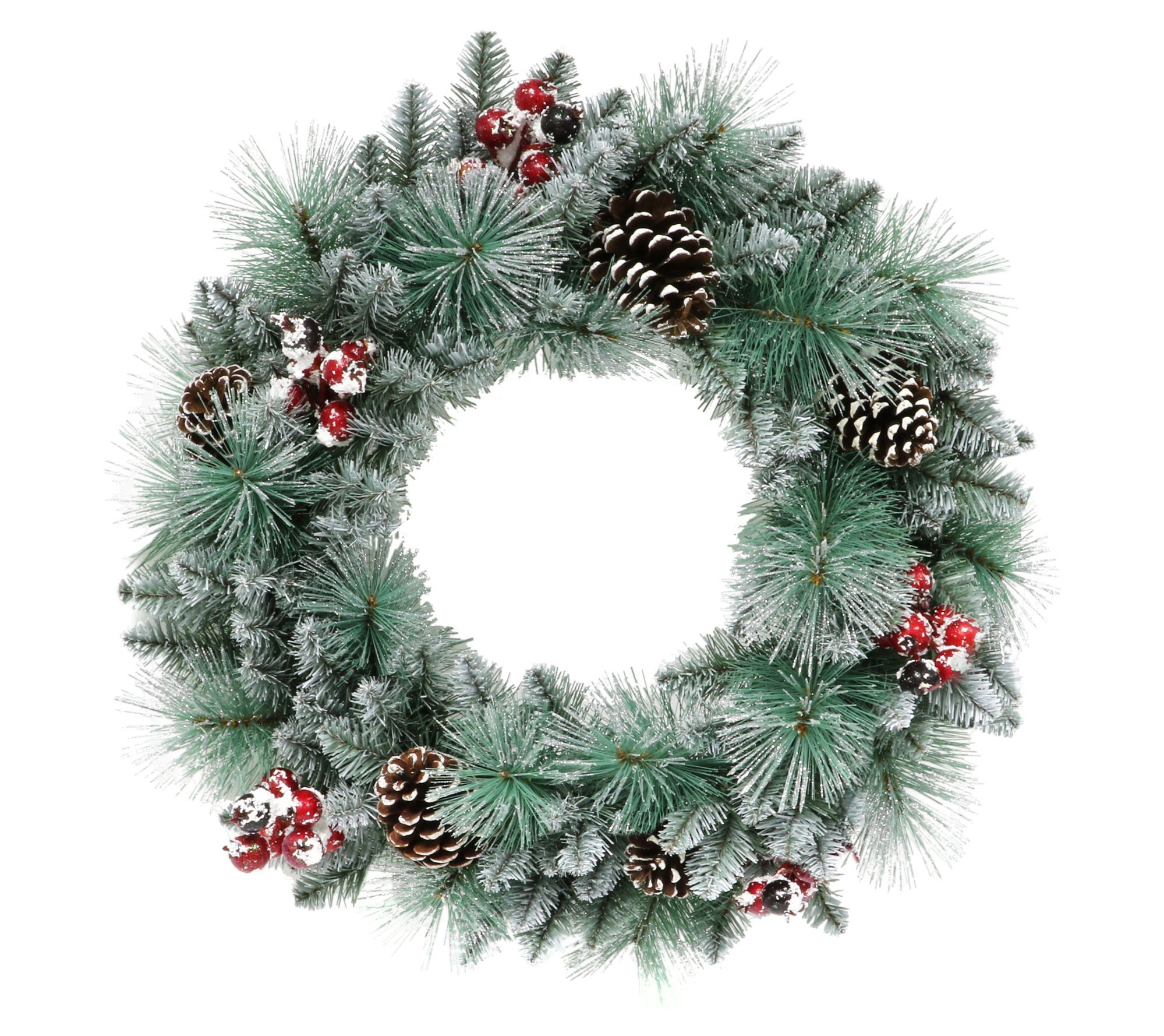 Puleo 24" Glitter Needle Mixed Christmas Wreath, Green