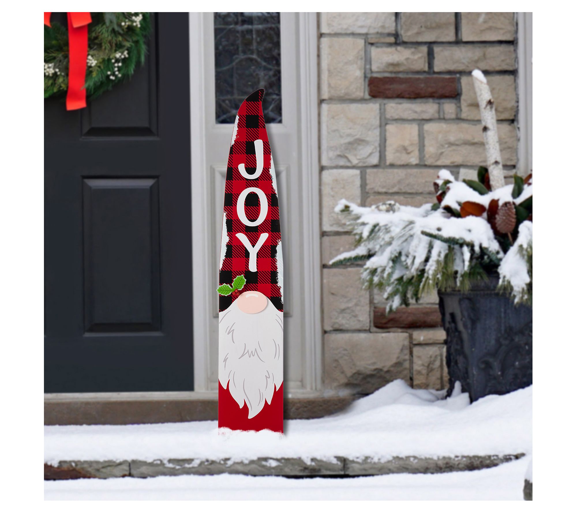 Glitzhome 42" Christmas Gnome "JOY" Hanging/Lea ning Wood Sign