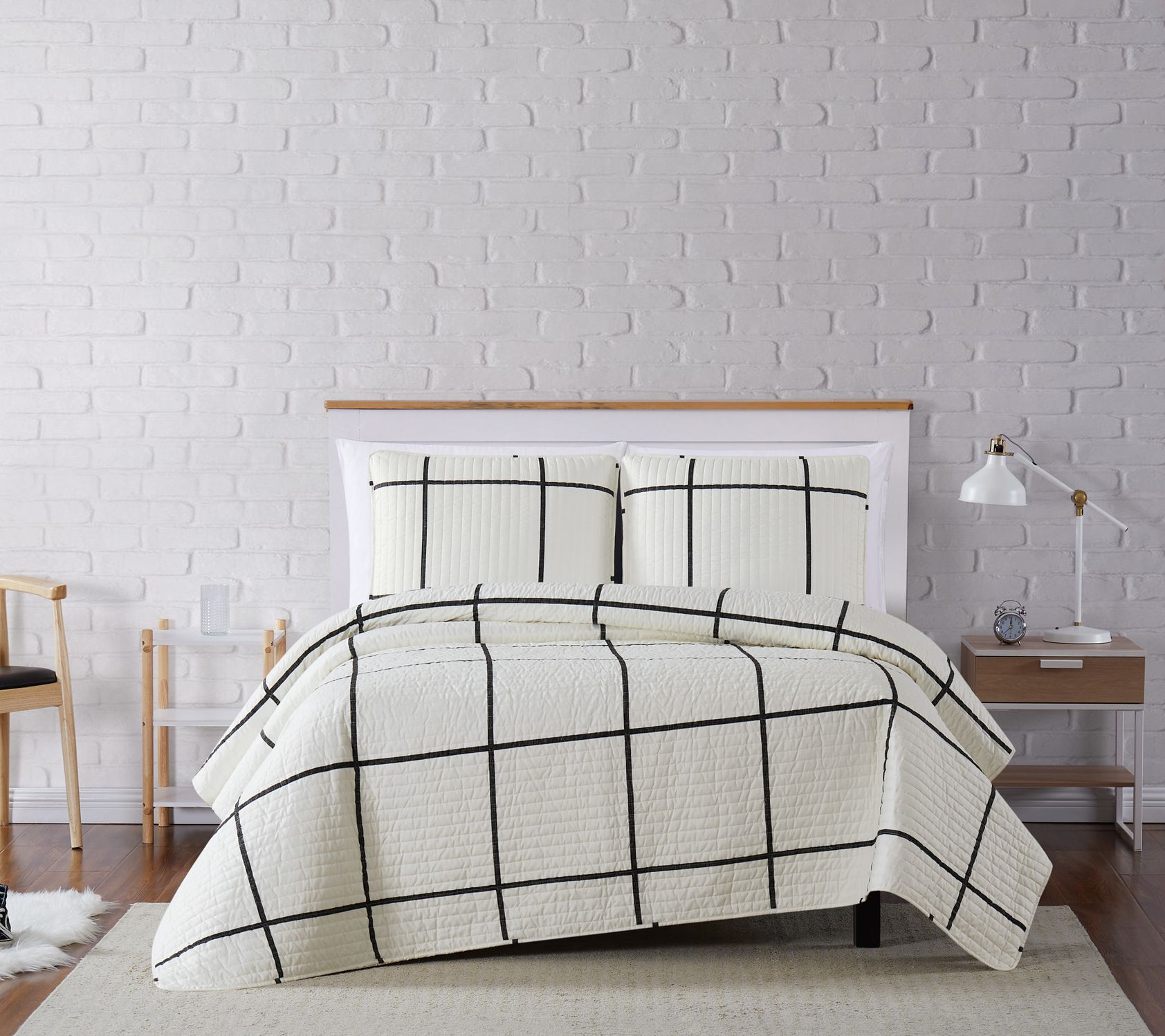 Truly Soft Kurt Windowpane King 3-Piece Quilt Set