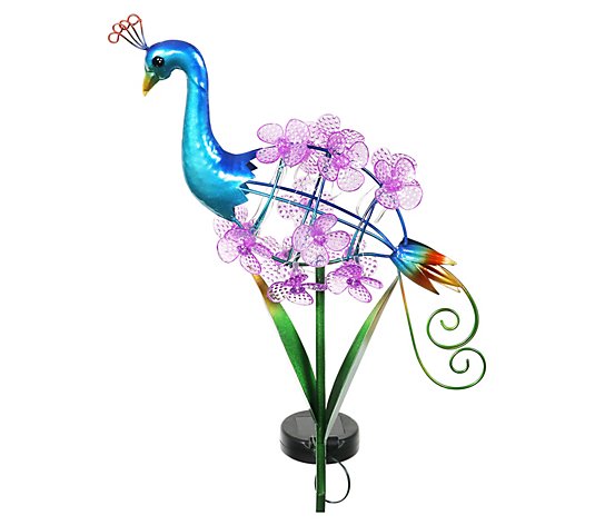Exhart Solar Spinning Flowers Peacock Stake