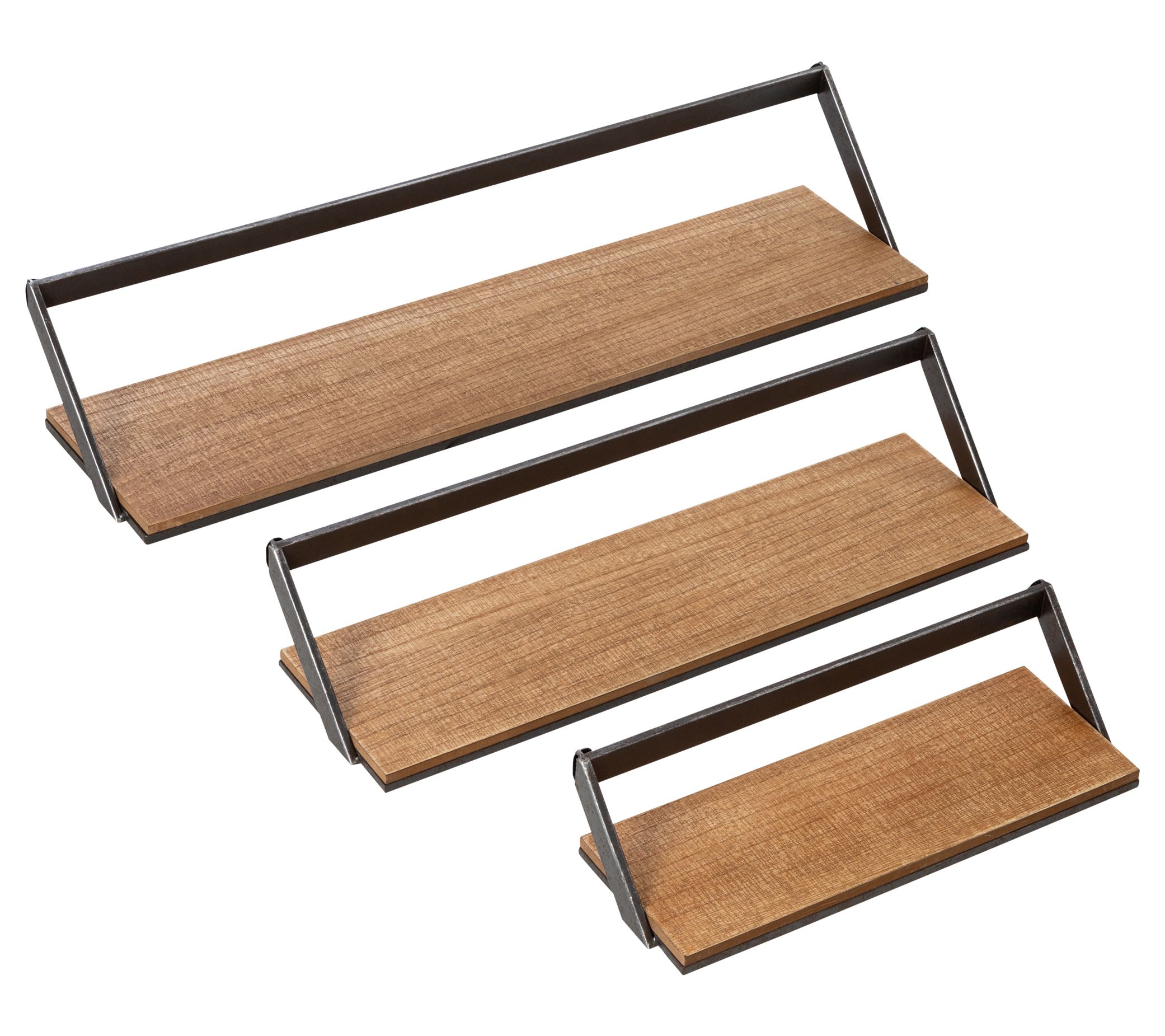 Honey Can Do Set of Two Floating Decorative Metal and Wood Wall Shelves