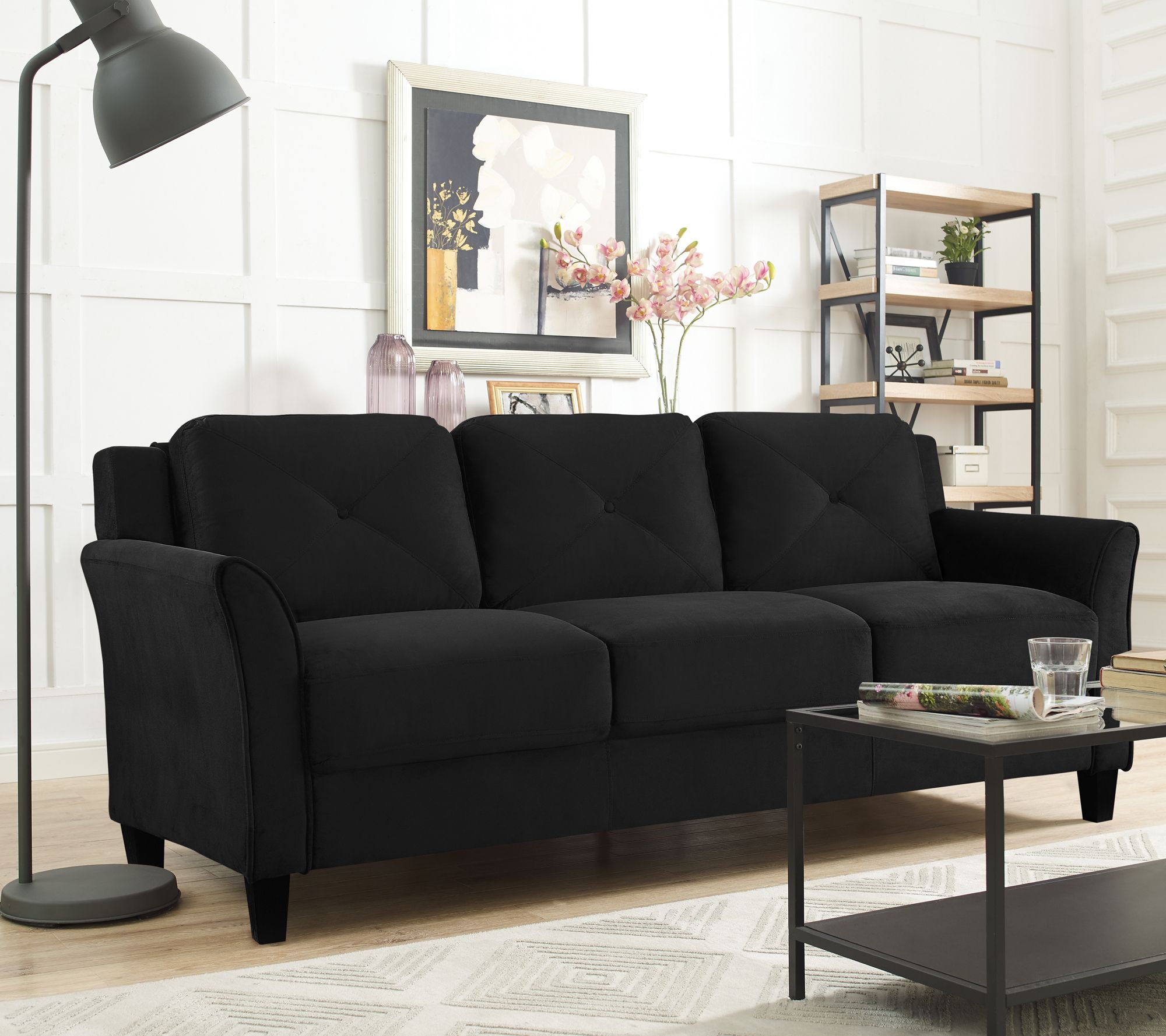 Lukaa Sofa Upholstered Microfiber Curved Arms - QVC.com