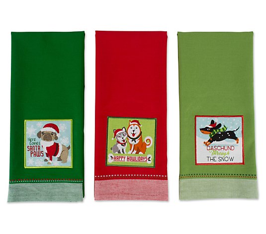 Design Imports Holiday Pup Kitchen Towel Set of3
