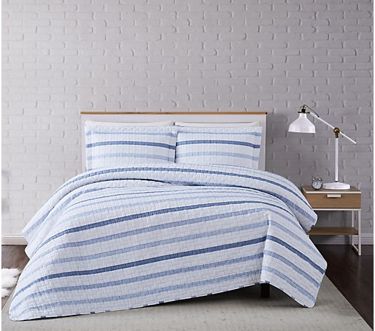 Truly Soft Waffle Stripe Full/Queen 3 Piece Quilt Set