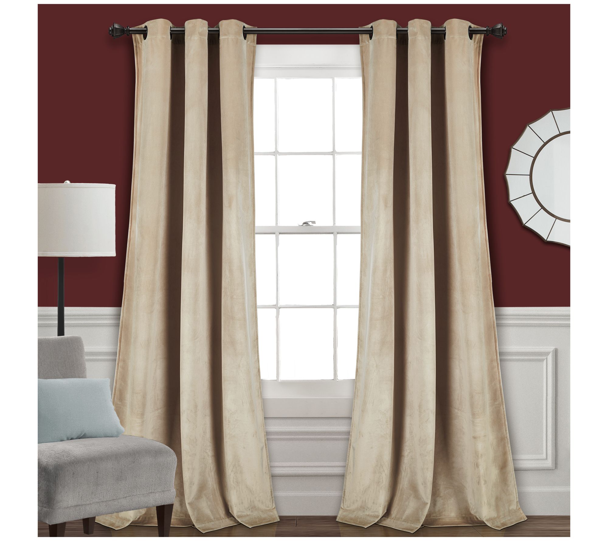 Prima Velvet Solid 38" x 84" Window Curtains byLush Decor